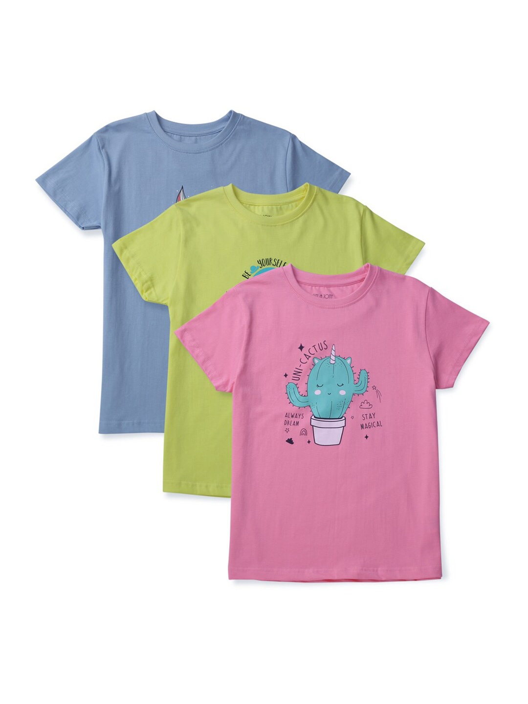 

Gini and Jony Girls Typography Printed Round Neck Cotton T-shirt, Pink
