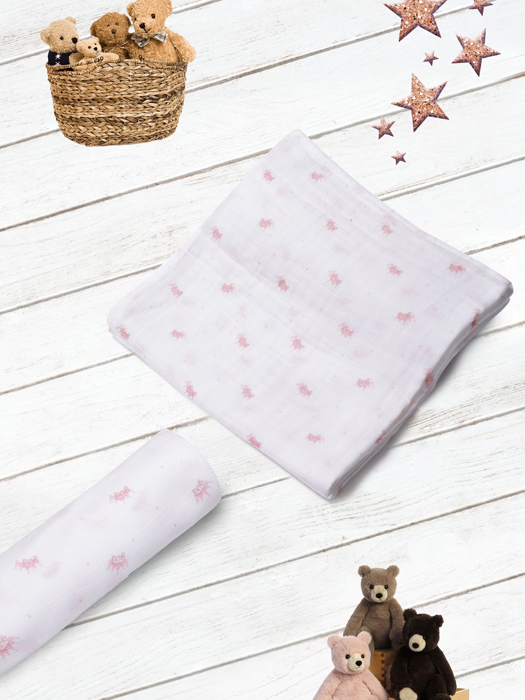 

The Chennai Silks Printed Cotton Baby Swaddle Wrappers & Bath Towel 110 GSM, White