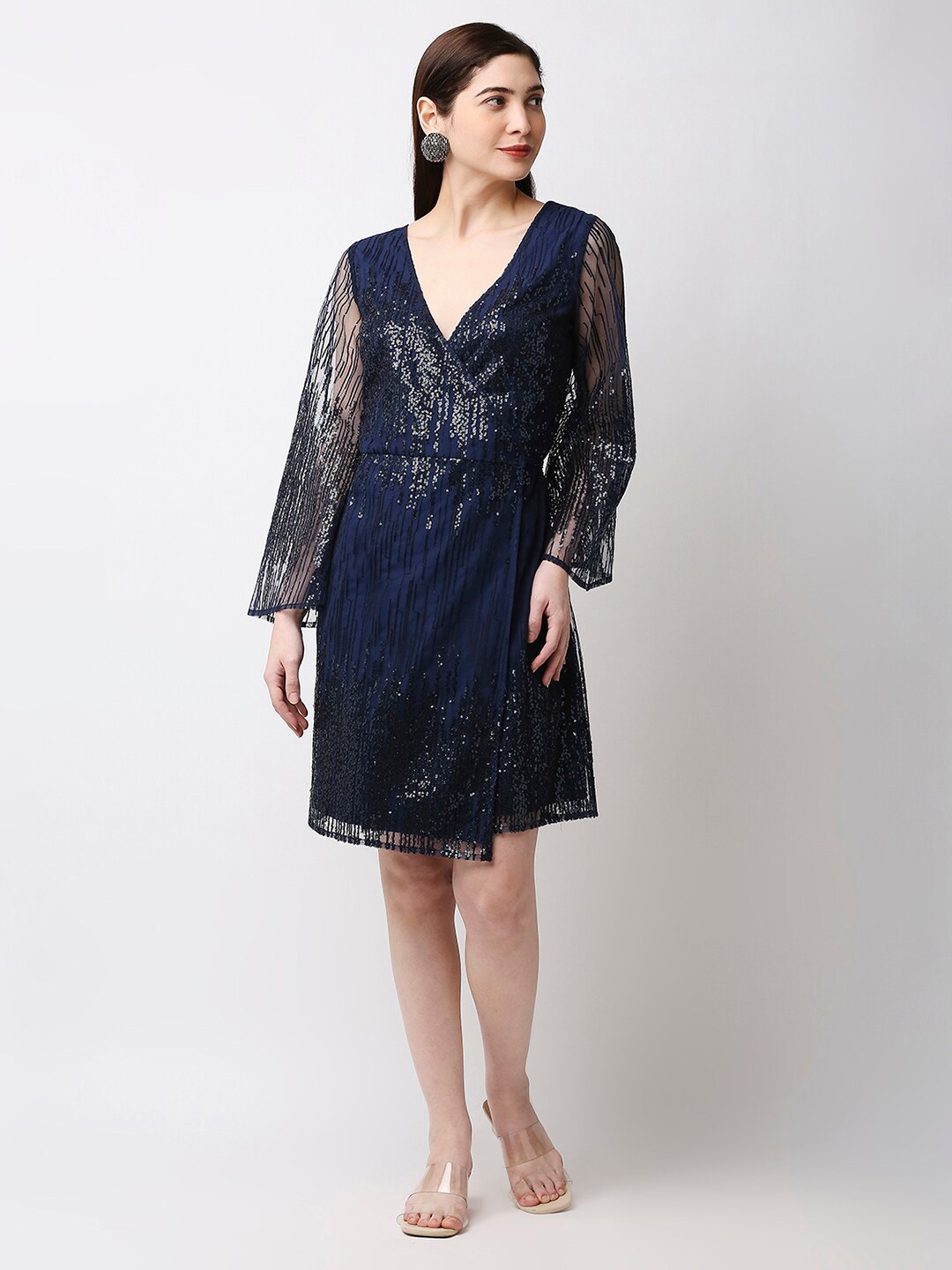 

aaliya Net Embellished Dress, Navy blue