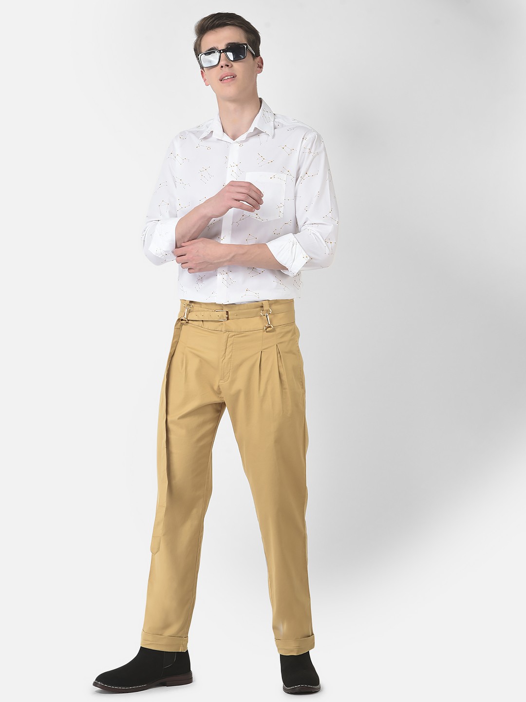 

Crimsoune Club Men Pure Cotton Conversational Printed Slim Fit Casual Shirt, White