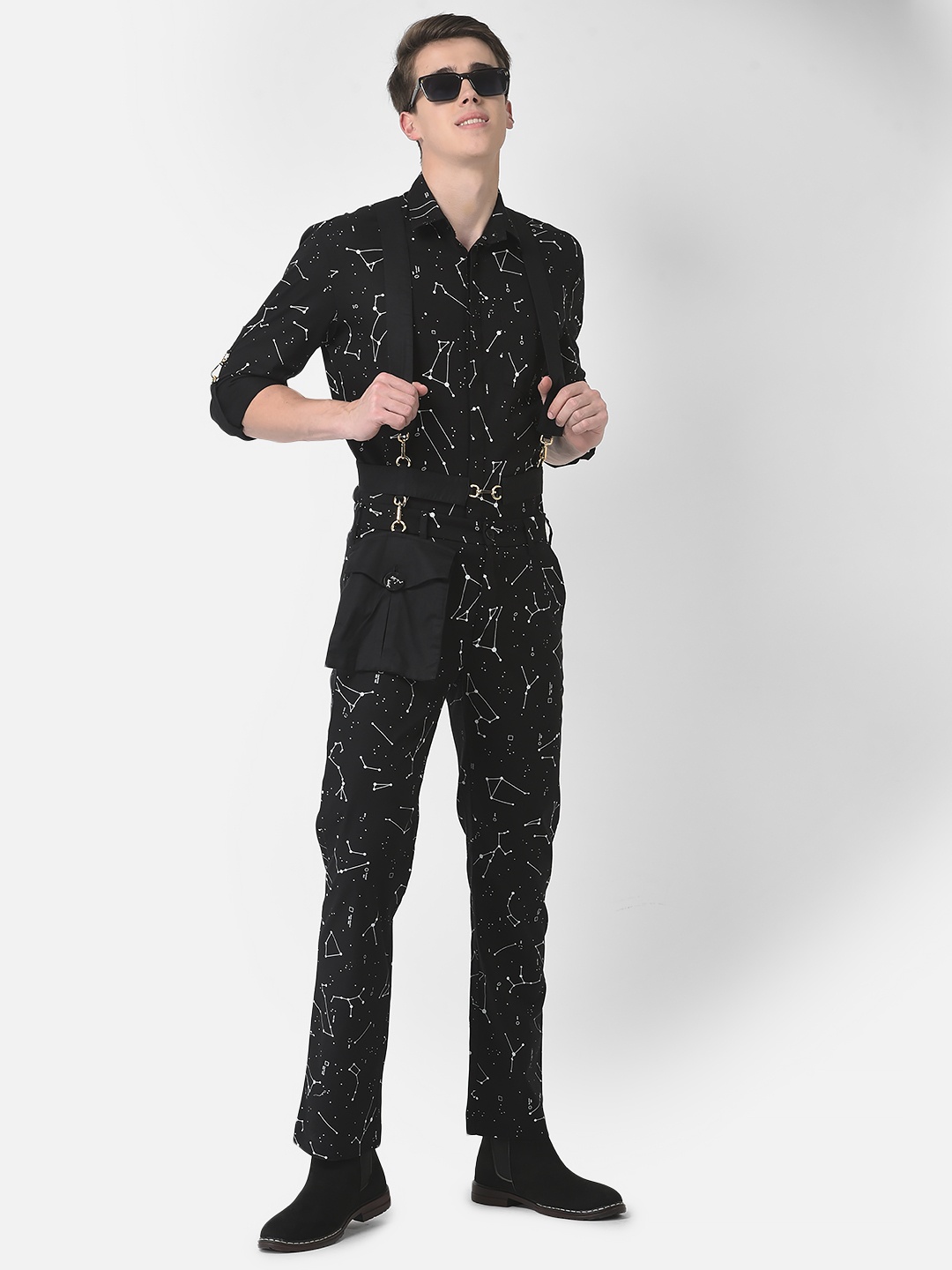 

Crimsoune Club Men Slim Fit Printed Cotton Casual Shirt, Black