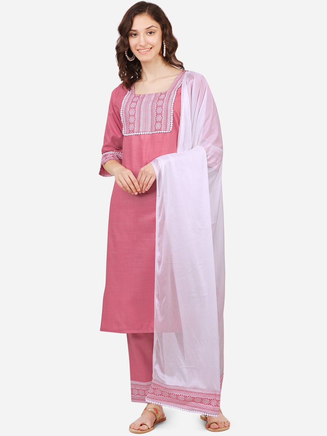 

FEMMIBELLA Women Pink Floral Printed Kurta with Trousers & With Dupatta