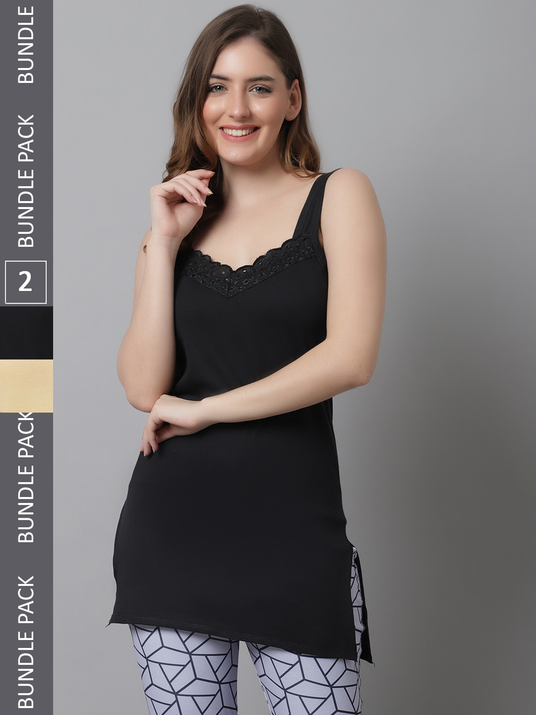 

KEX Women Set Of 2 Cotton Camisoles, Black