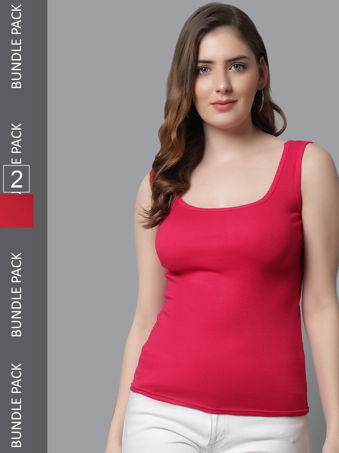 

KEX Women Pack Of 2 Cotton Camisoles, Red