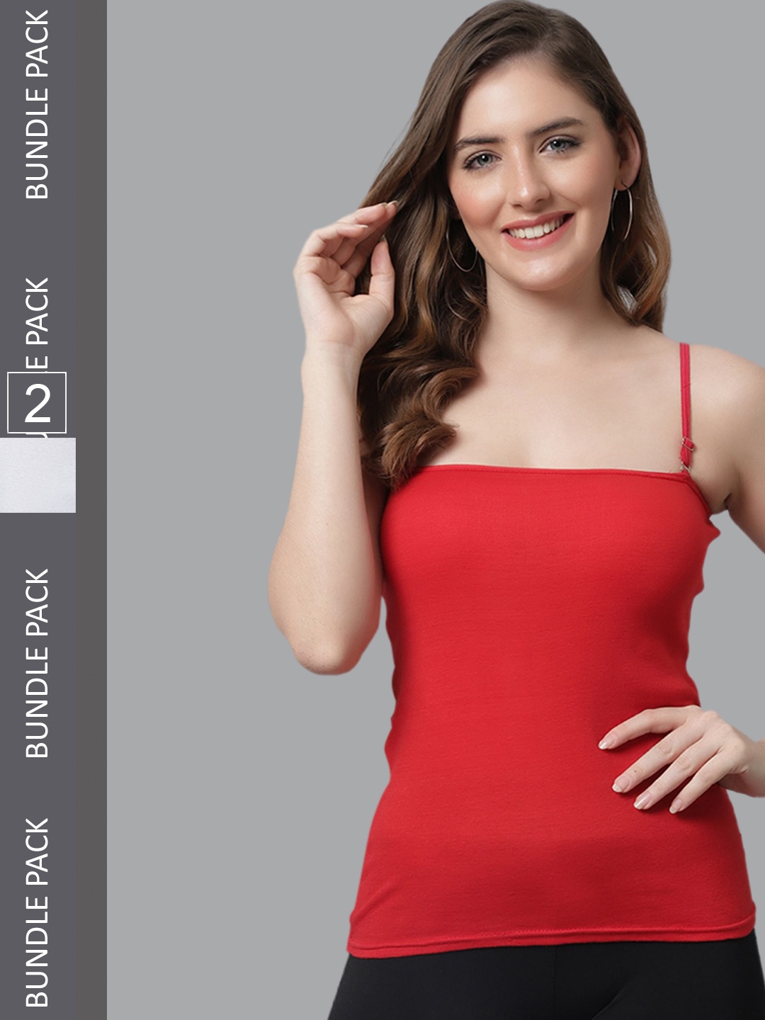 

KEX Women Set Of 2 Cotton Camisoles KEX-CAMI-REDWHITE-535-S, Red