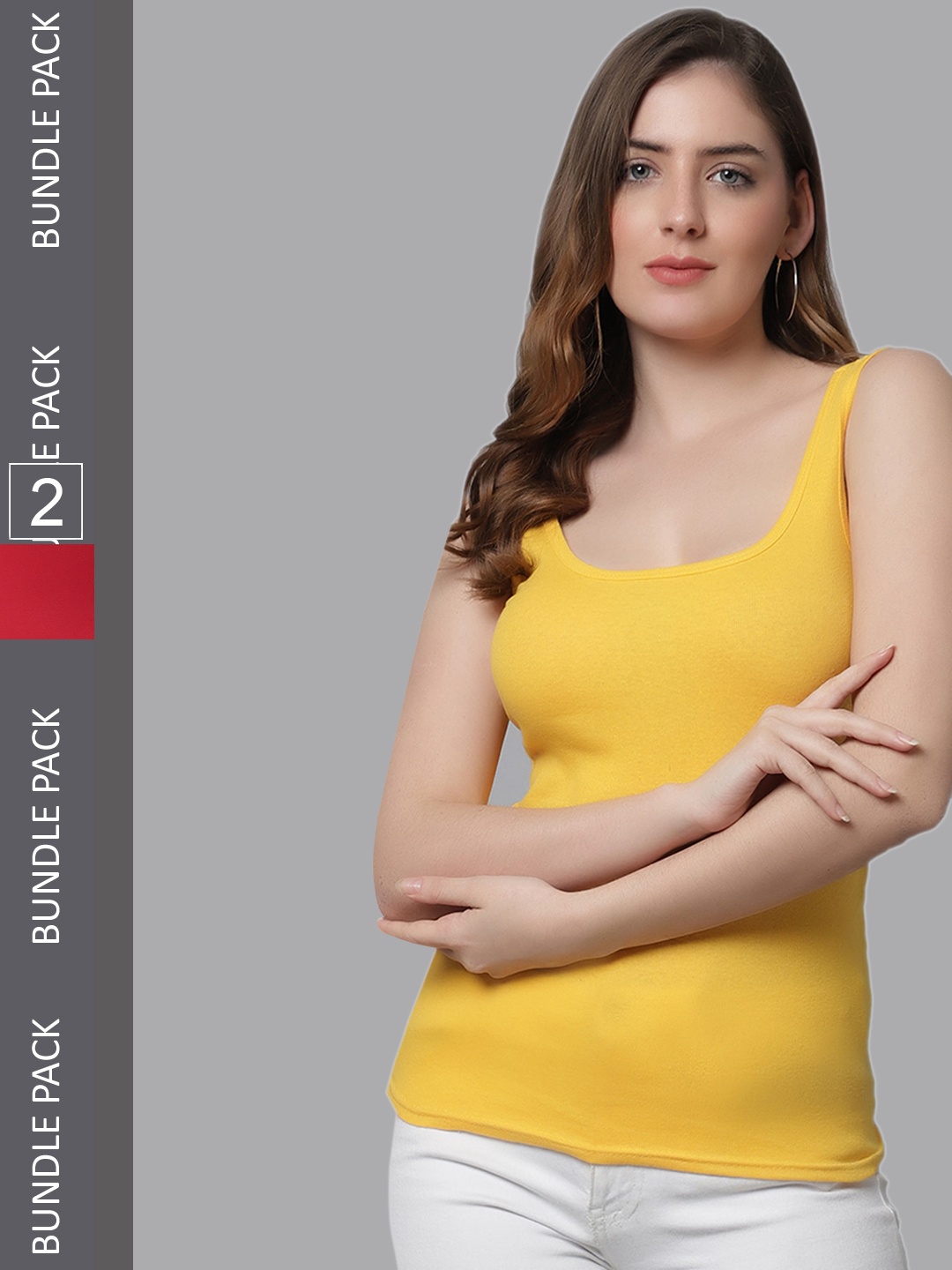 

KEX Pack Of 2 Non-Padded Cotton Camisoles TT-RN-REDYELO-597-S, Red