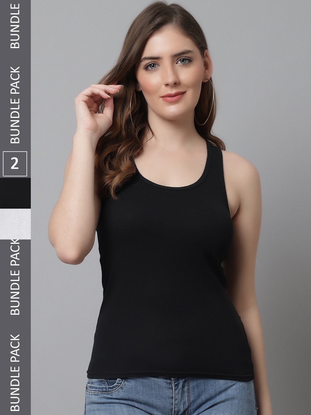 

KEX Women Pack Of 2 Cotton Racer Back Camisoles, Black