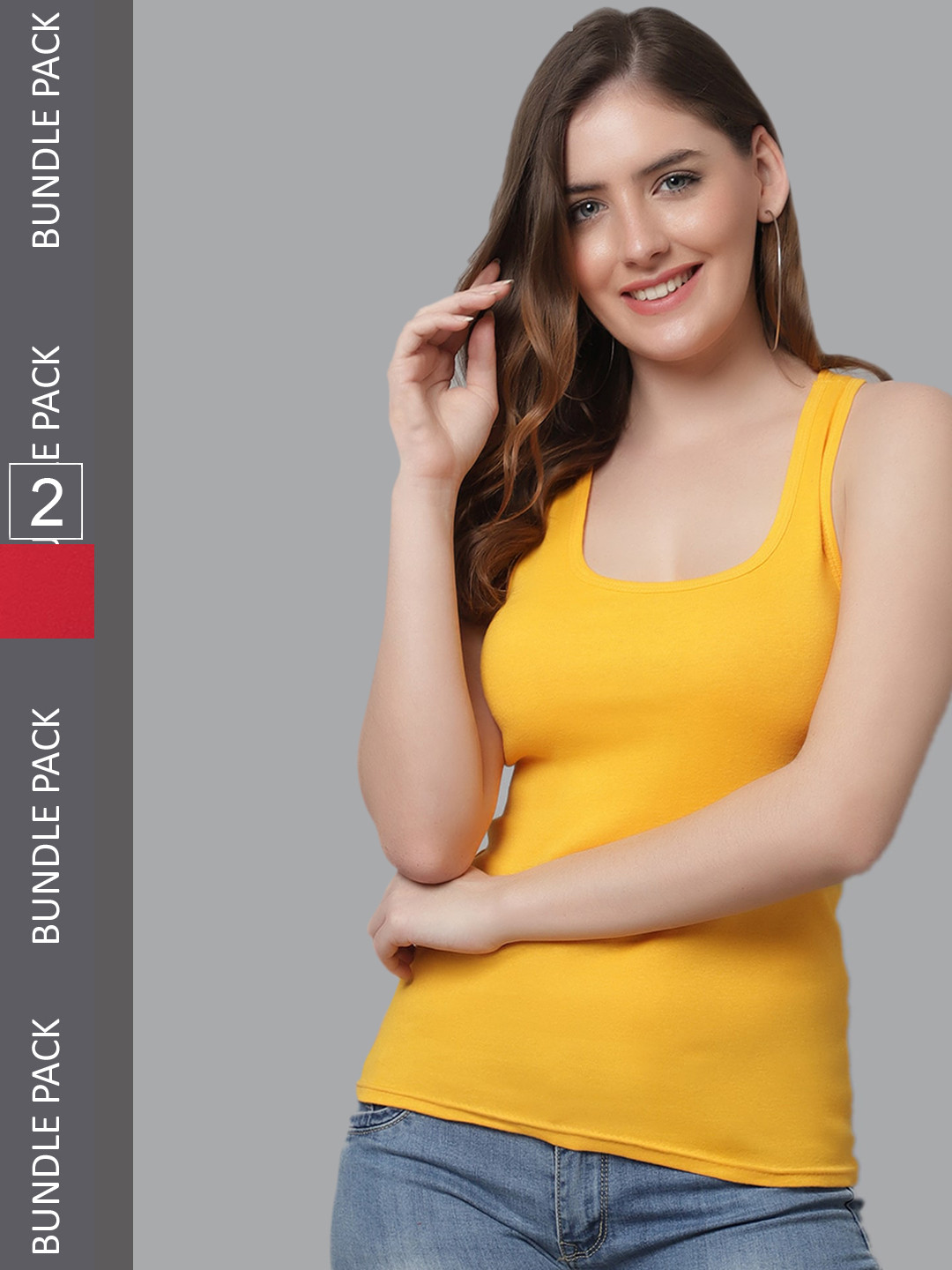 

KEX Women Pack Of 2 Non Padded Cotton Camisoles TT-LN-REDYLO-576-S, Red