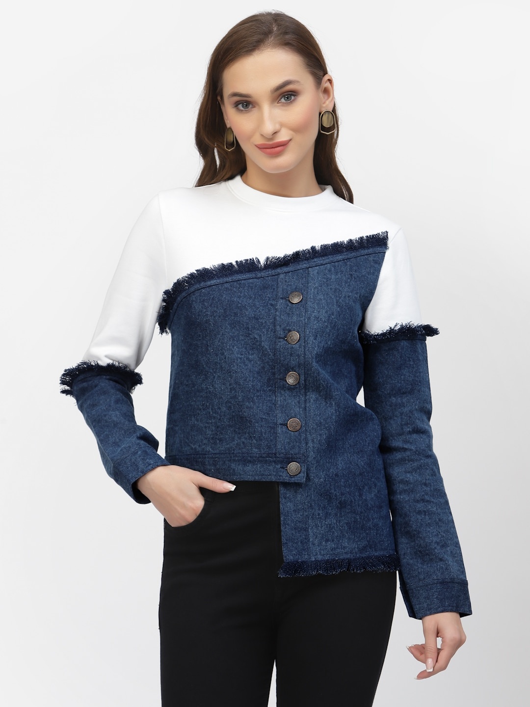 

FLAWLESS Women Cotton Pullover Sweatshirt, White