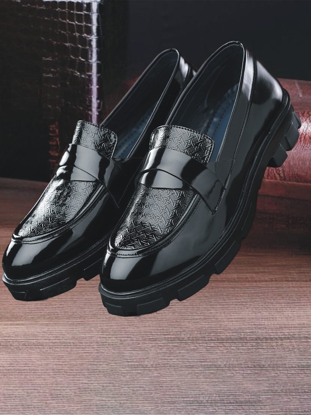 

MANSAMUSA Men Patent Leather Loafers, Black