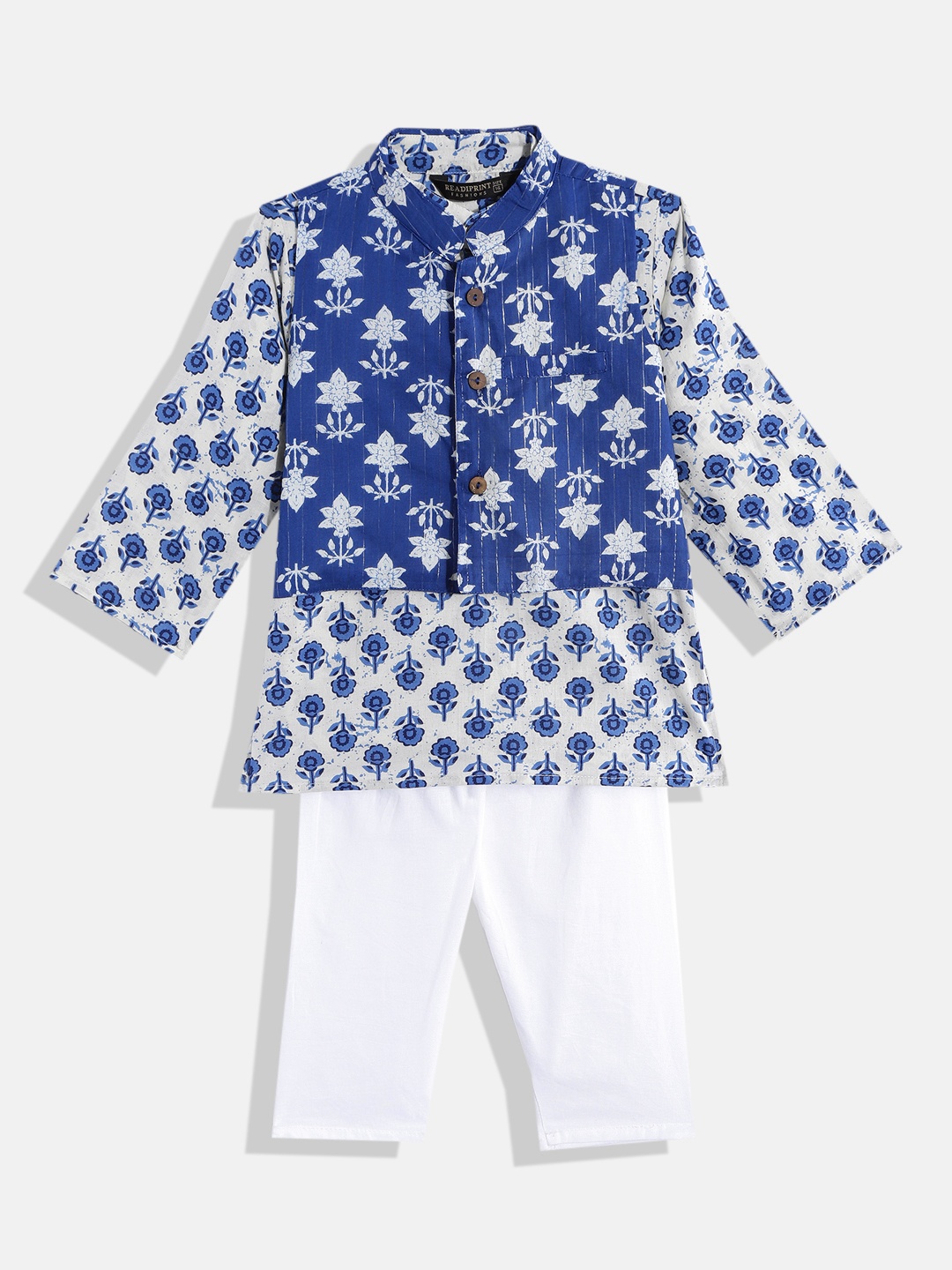 

Readiprint Boys Blue Floral Printed Pure Cotton Kurta with Pyjamas