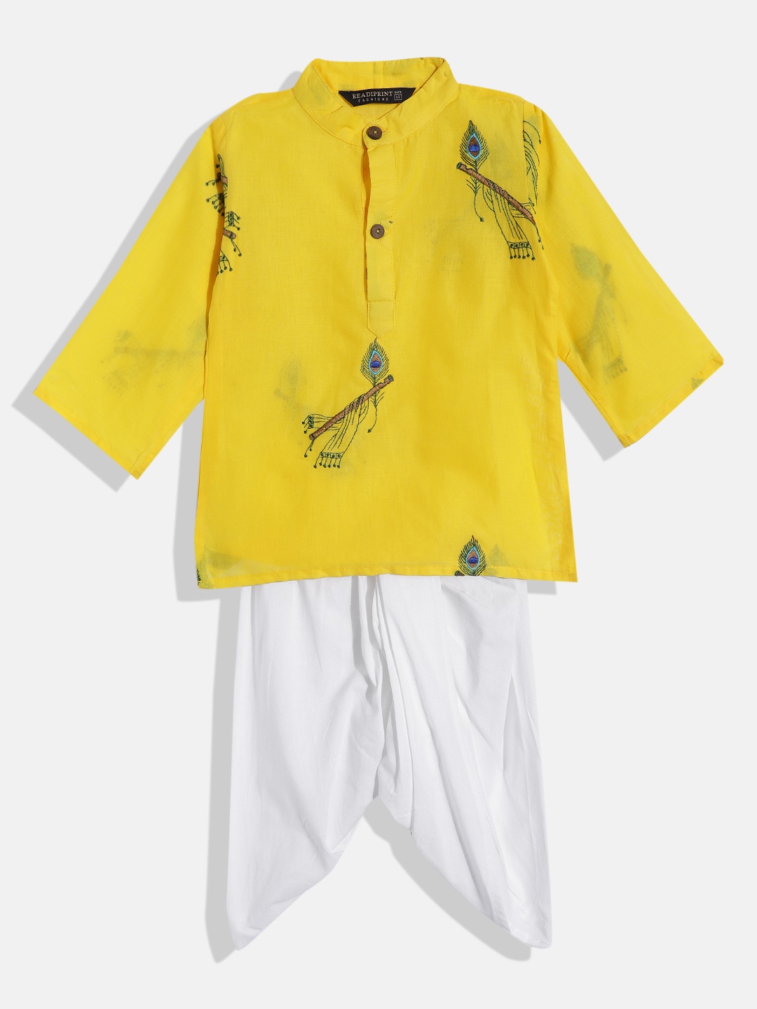 

Readiprint Fashions Boys Yellow Ethnic Motifs Embroidered Pure Cotton Kurta with Dhoti Pants