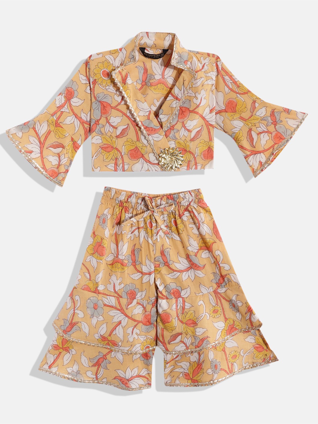 

Readiprint Girls Floral Printed Pure Cotton Top With Sharara, Mustard