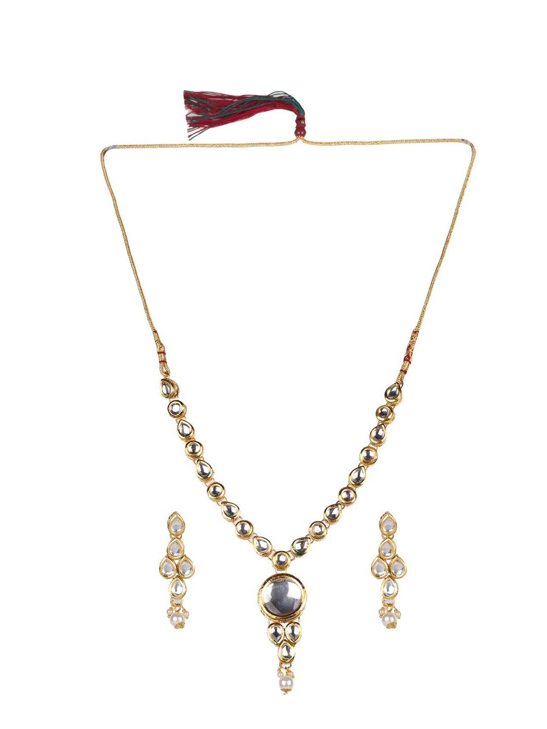

MAD CLUB Kundan Studded & Beaded Jewellery Set, Gold