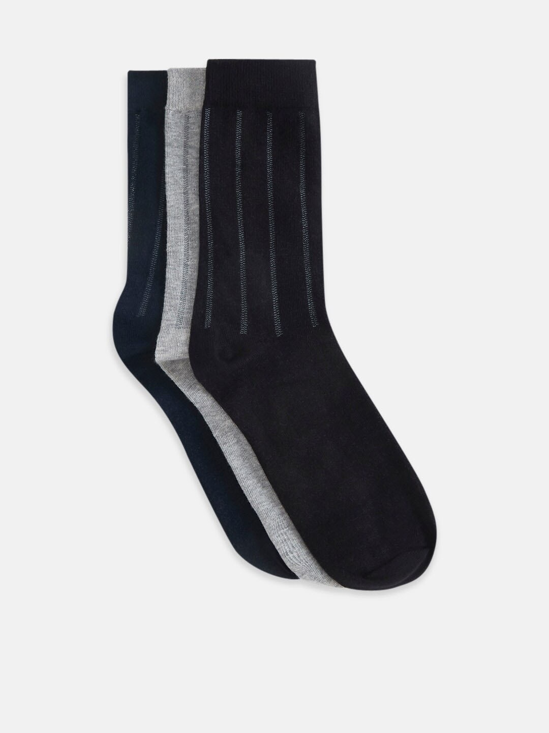 

BYFORD by Pantaloons Men Pack Of 3 Patterned Calf-Length Socks, Black