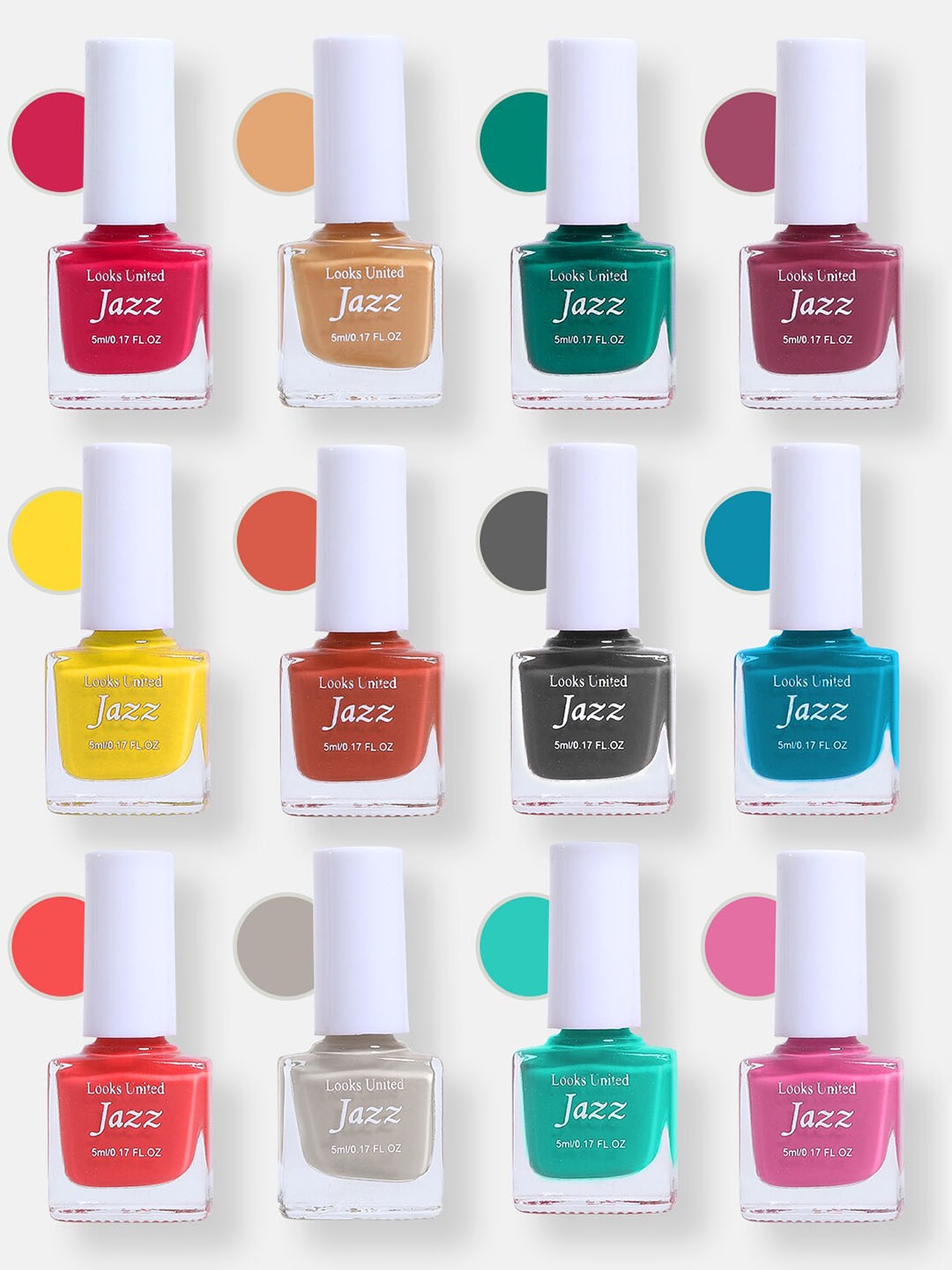 

Looks United Jazz Set Of 12 New HD Shine Pastel Color long-lasting stay Nail Polish 5ml Each, Pink