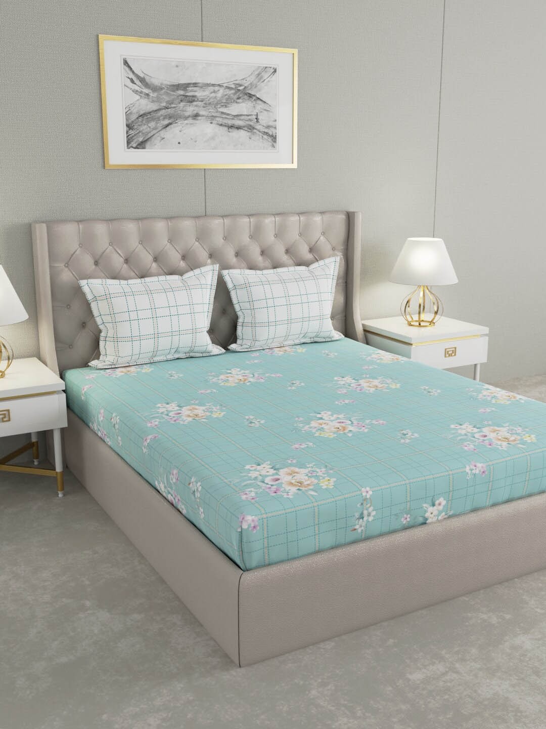 

Raymond Home Green & White Floral 120 TC Pure Cotton King Bedsheet with 2 Pillow Covers