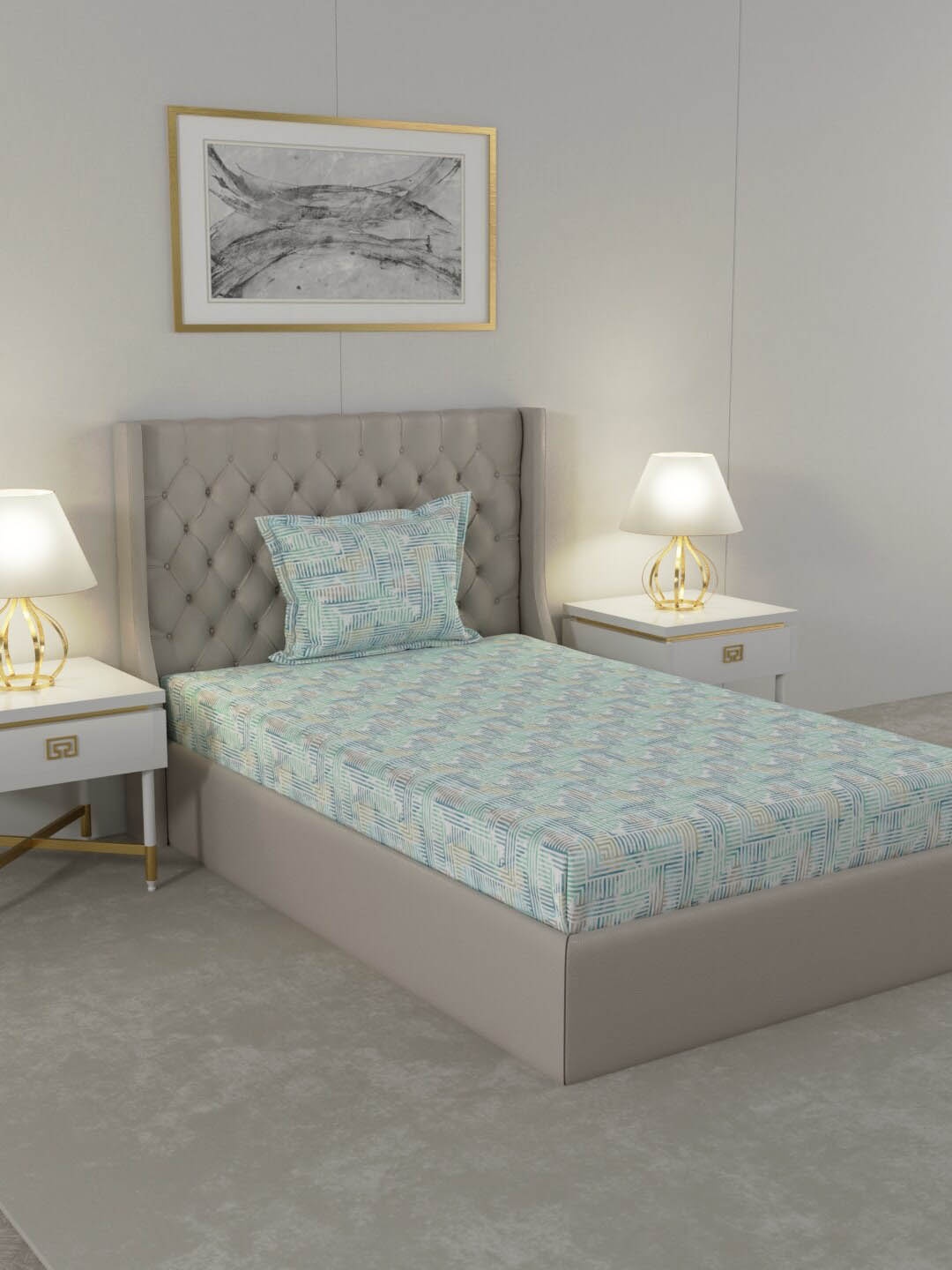 

Raymond Home Blue Printed Cotton 104 TC Single Bedsheet with Pillow Cover
