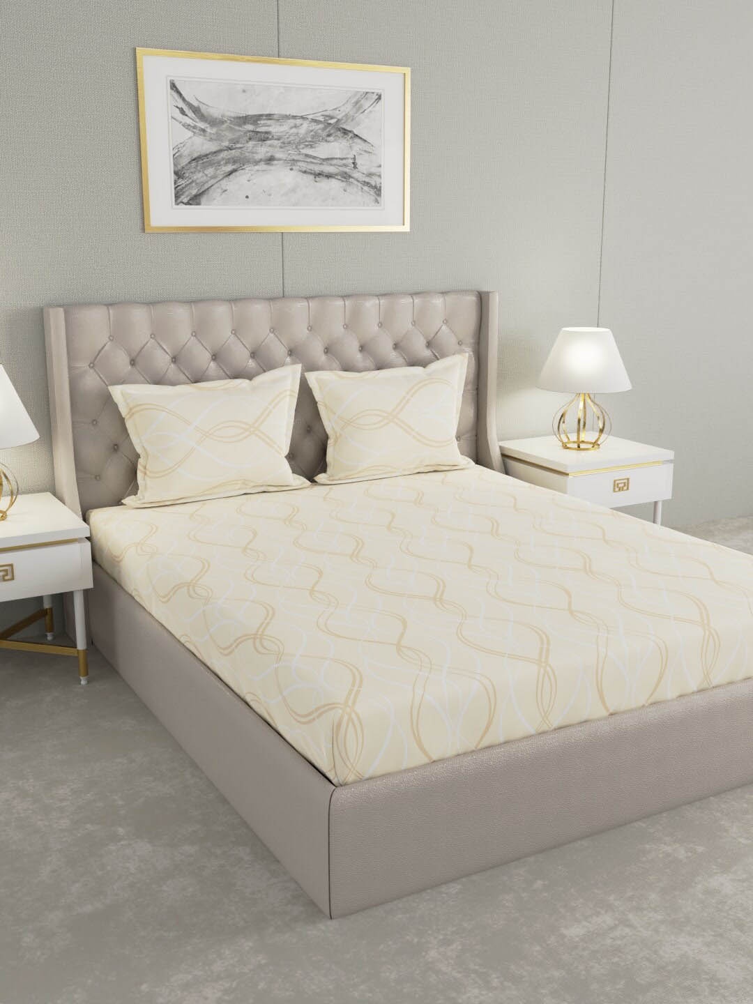 

Raymond Home Yellow & White 200 TC Pure Cotton King Bedsheet with 2 Pillow Covers