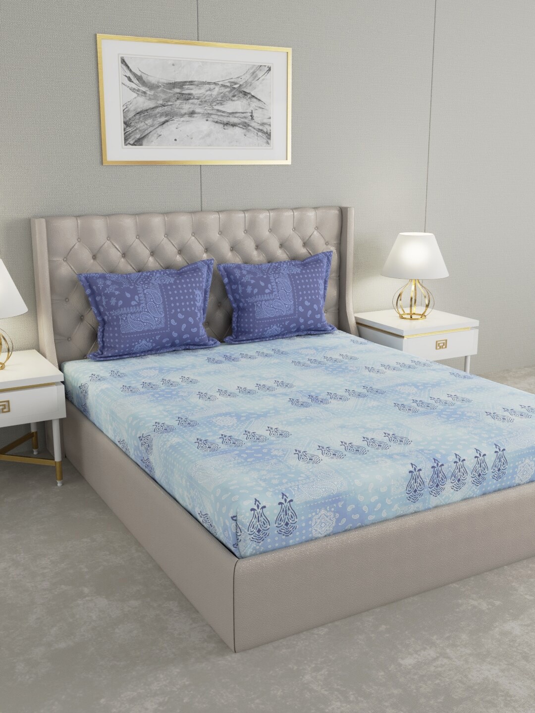 

Raymond Home Blue & White 120 TC Pure Cotton King Bedsheet with 2 Pillow Covers