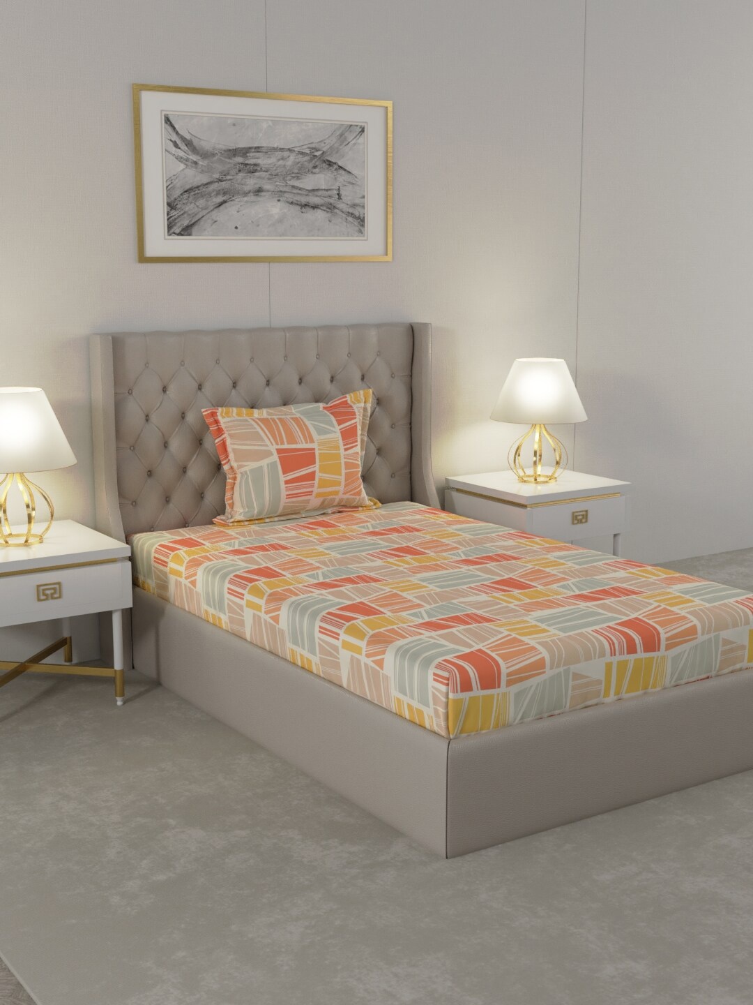 

Raymond Home Yellow Printed Cotton 104 TC Single Bedsheet with Pillow Cover