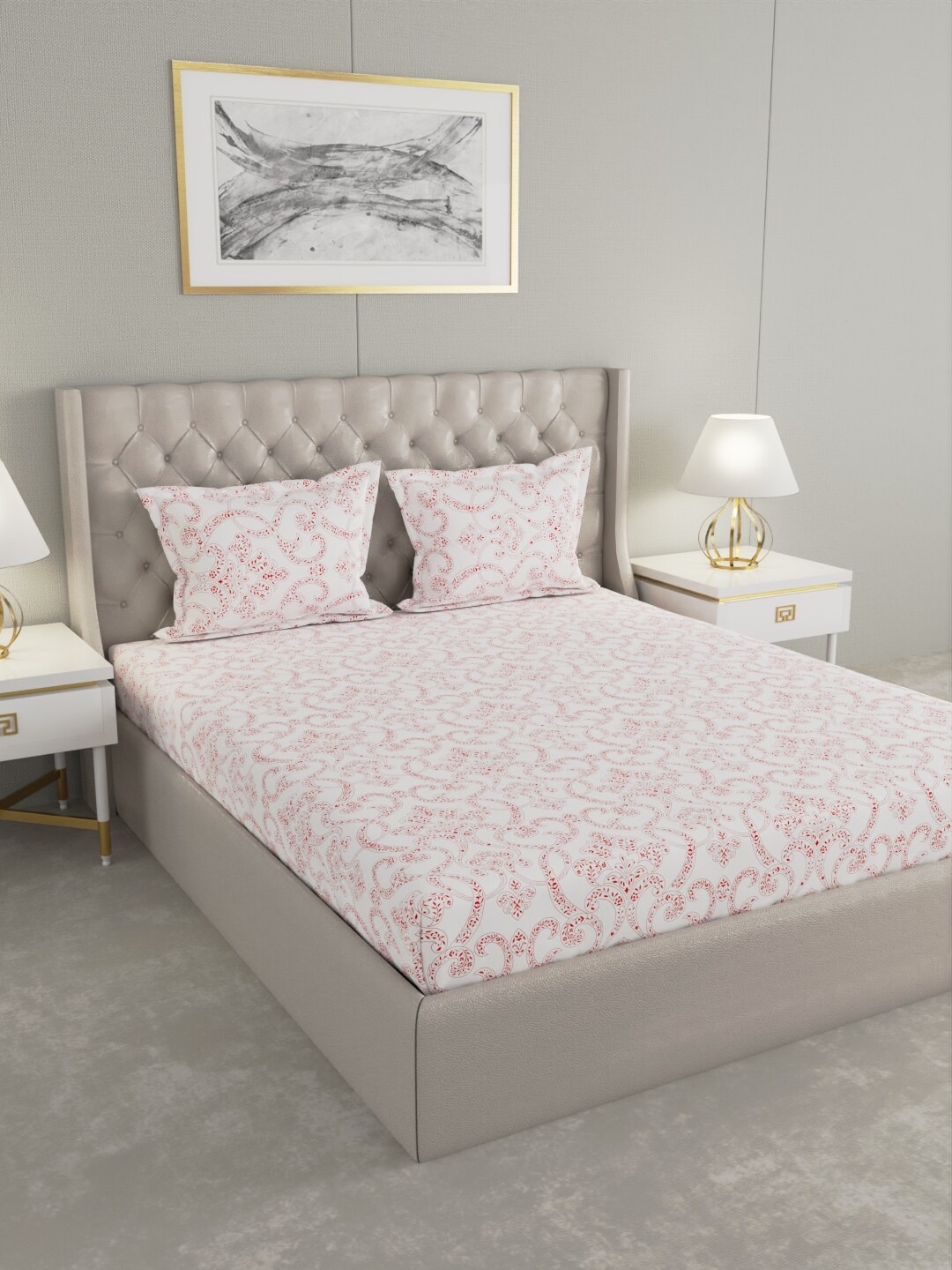 

Raymond Home White Ethnic Motifs 200 TC King Pure Cotton Bedsheet with 2 Pillow Covers