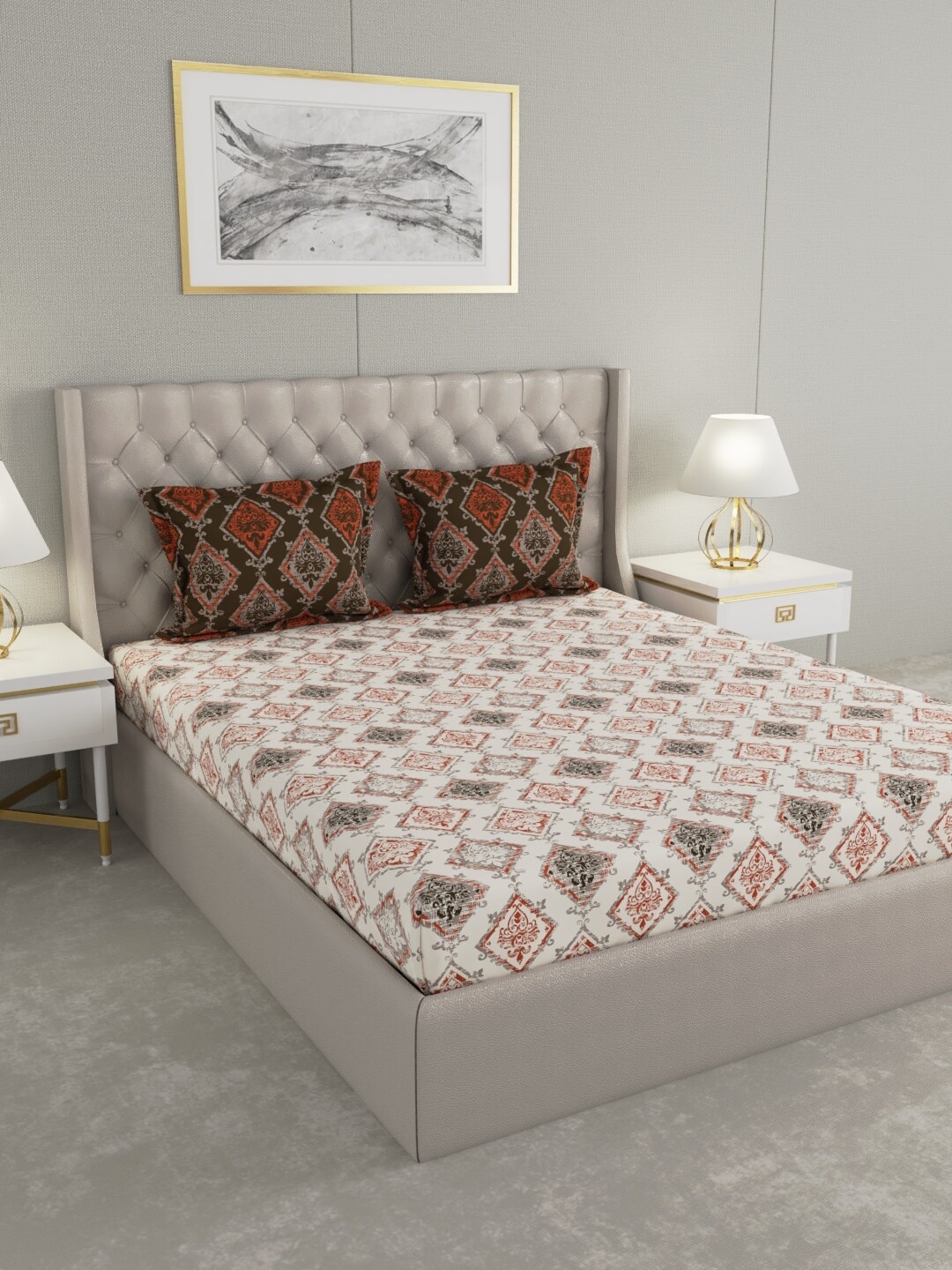 

Raymond Home Brown & White 120 TC Pure Cotton King Bedsheet with 2 Pillow Covers