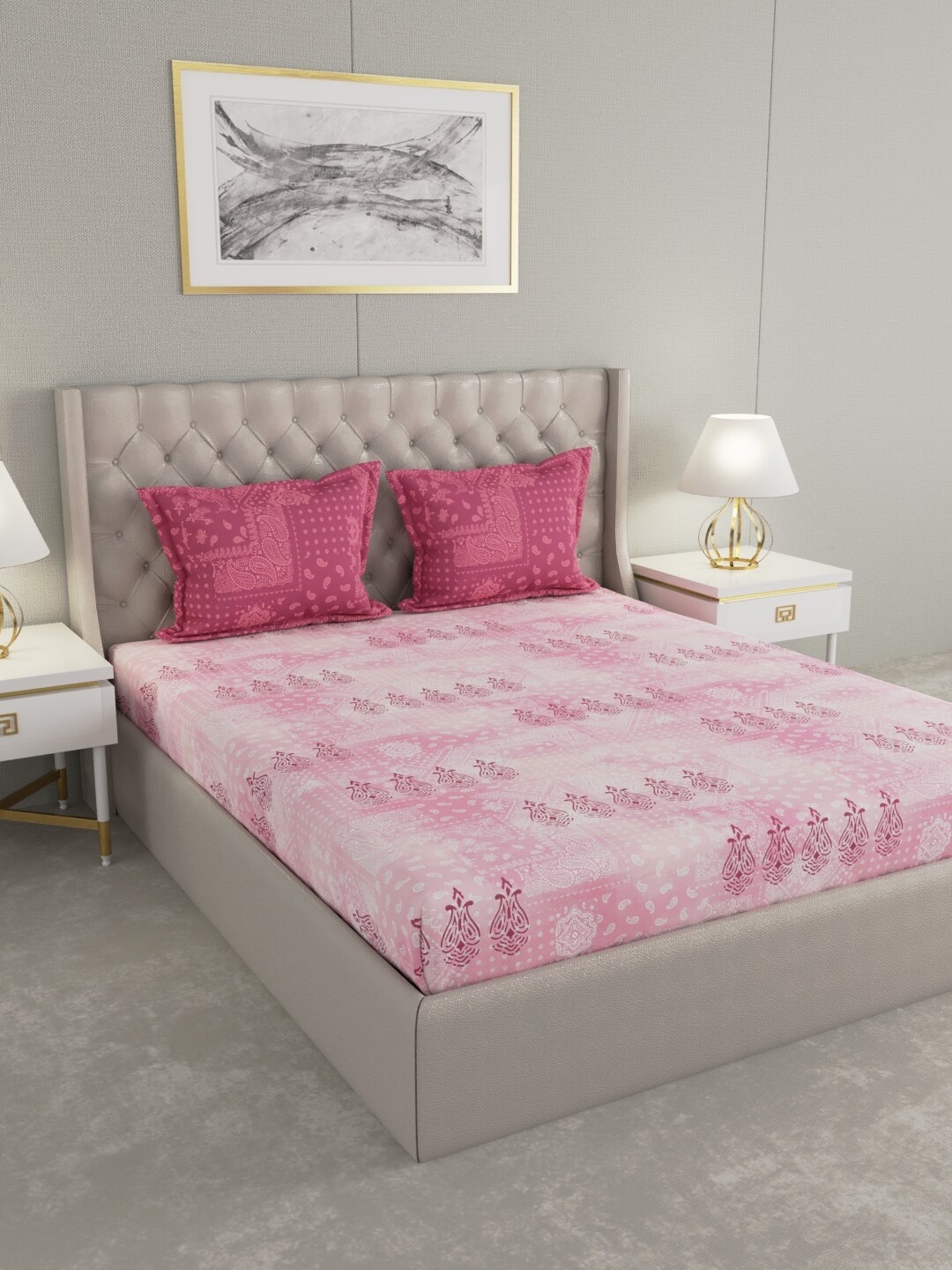 

Raymond Home Pink & White 120 TC Pure Cotton King Bedsheet with 2 Pillow Covers