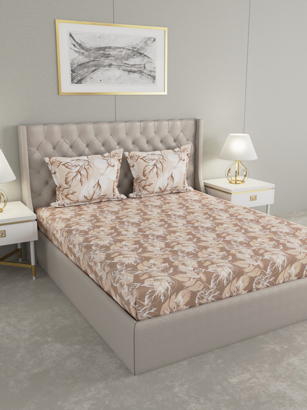 

Raymond Home Brown & White Pure Cotton 120 TC King Bedsheet with 2 Pillow Covers