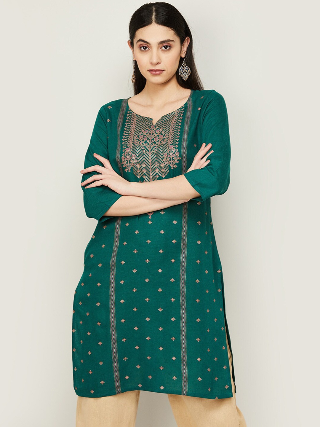 

Melange by Lifestyle Floral Straight Printed Cotton Kurta, Green