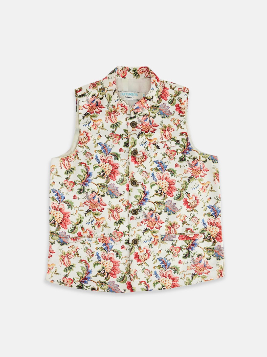 

indus route by Pantaloons Boys Floral Printed Nehru Jacket, Off white