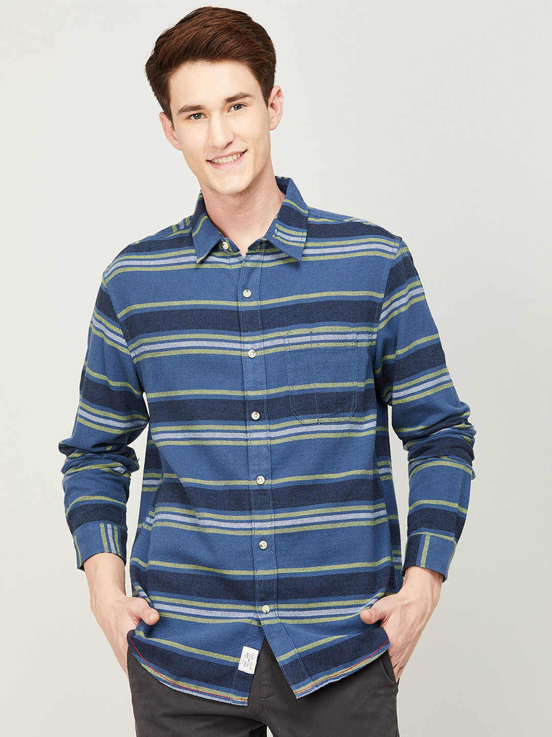 

Forca Men Horizontal Striped Cotton Casual Shirt, Navy blue