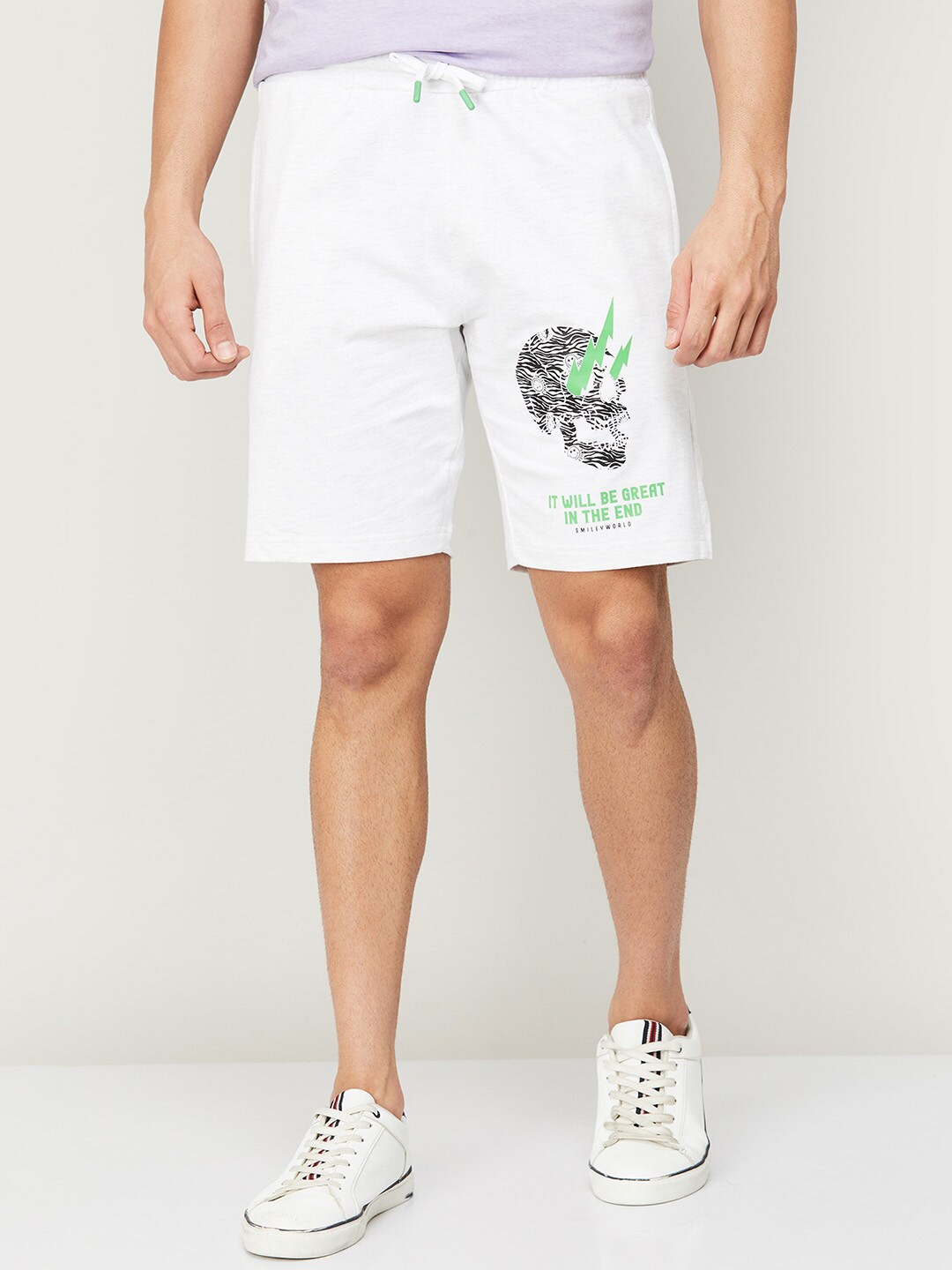 

SmileyWorld Men Printed Slim Fit Sports Shorts, Grey