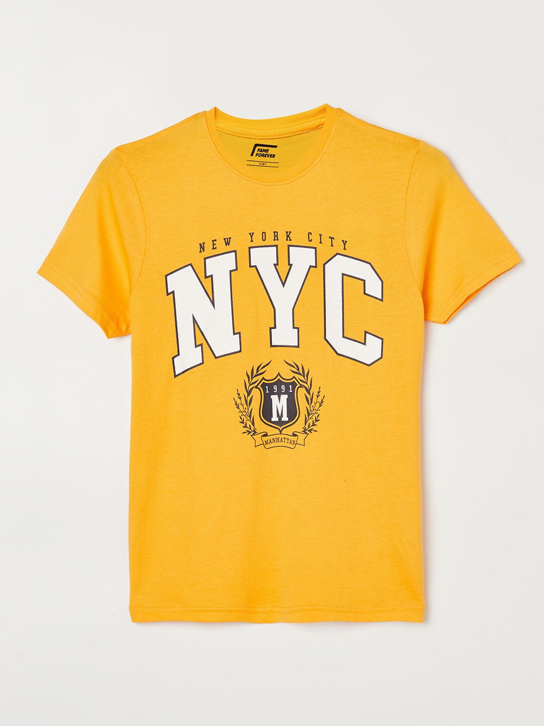 

Fame Forever by Lifestyle Boys Typography Printed Printed Cotton T-shirt, Mustard