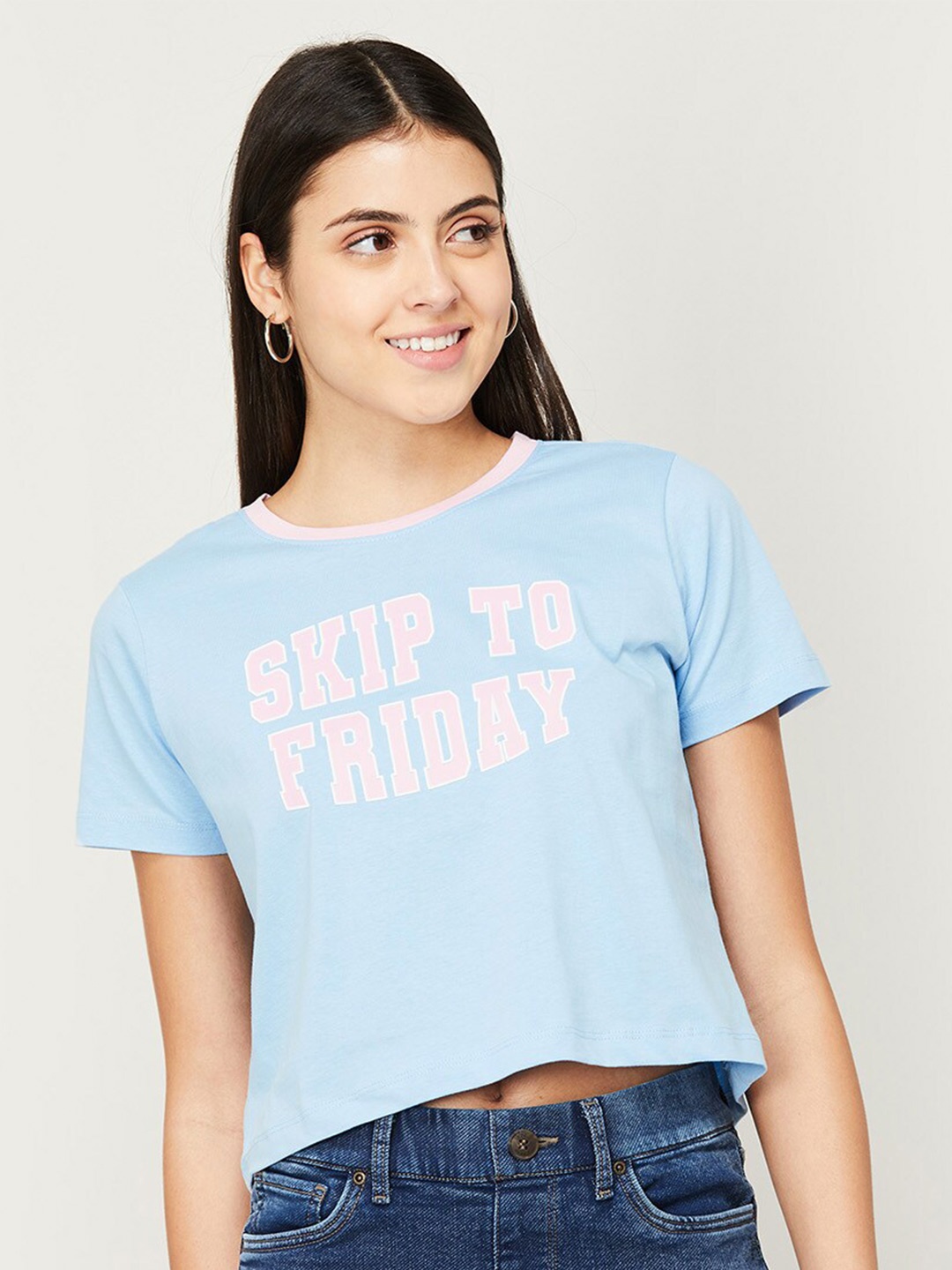 

Ginger by Lifestyle Women Typography Printed Cotton T-shirt, Blue
