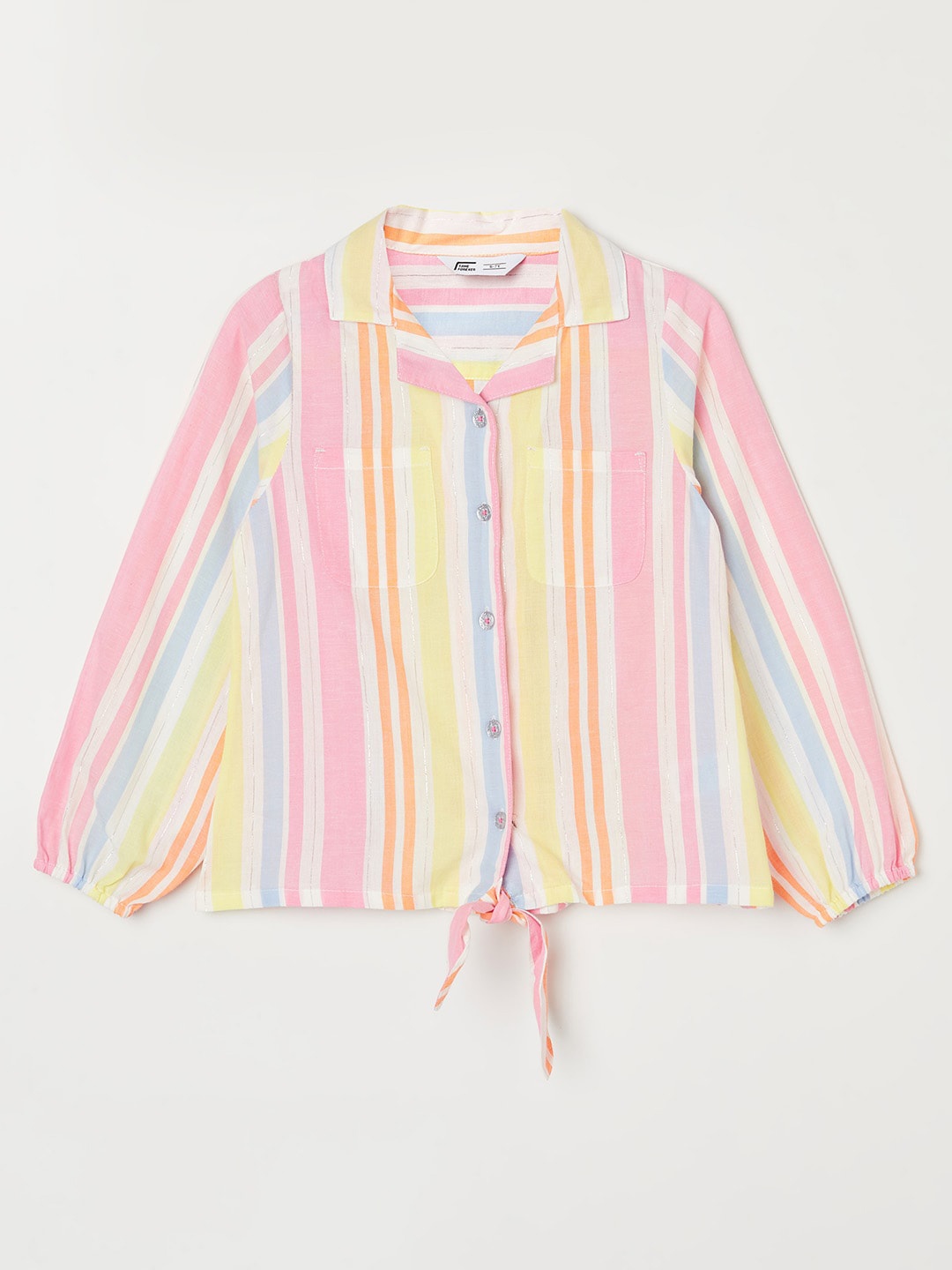 

Fame Forever by Lifestyle Girls Cotton Striped Shirt Style Top, Peach