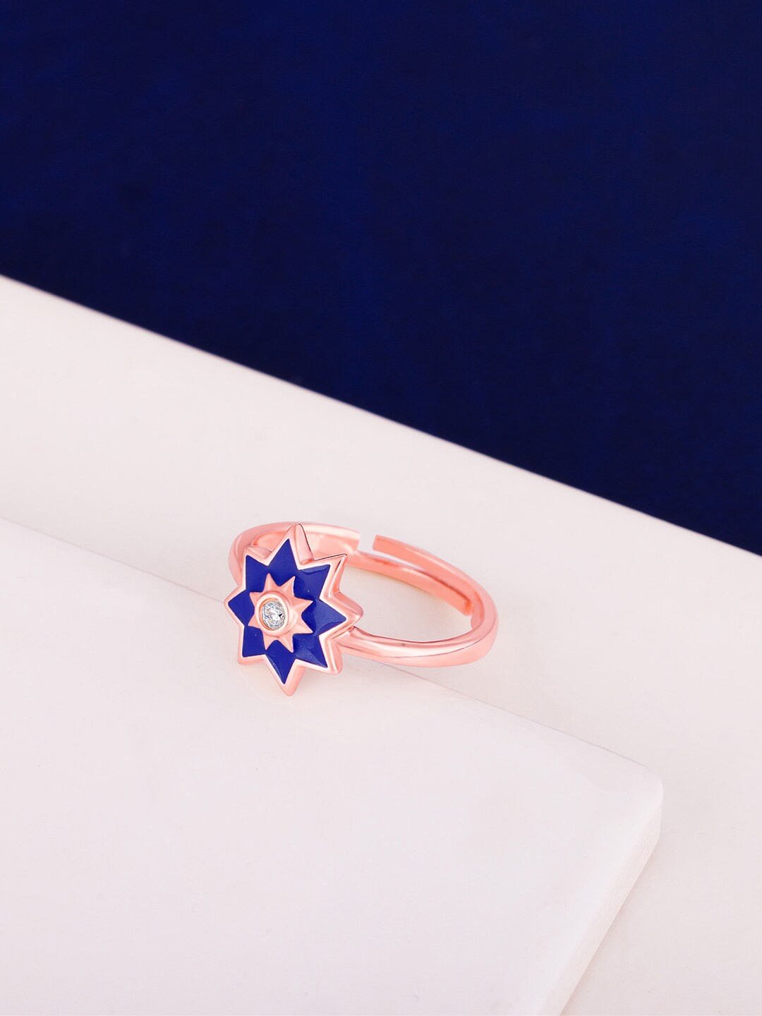 

GIVA 92.5 Sterling Silver Rose Gold-Plated Stone-Studded Adjustable Finger Ring