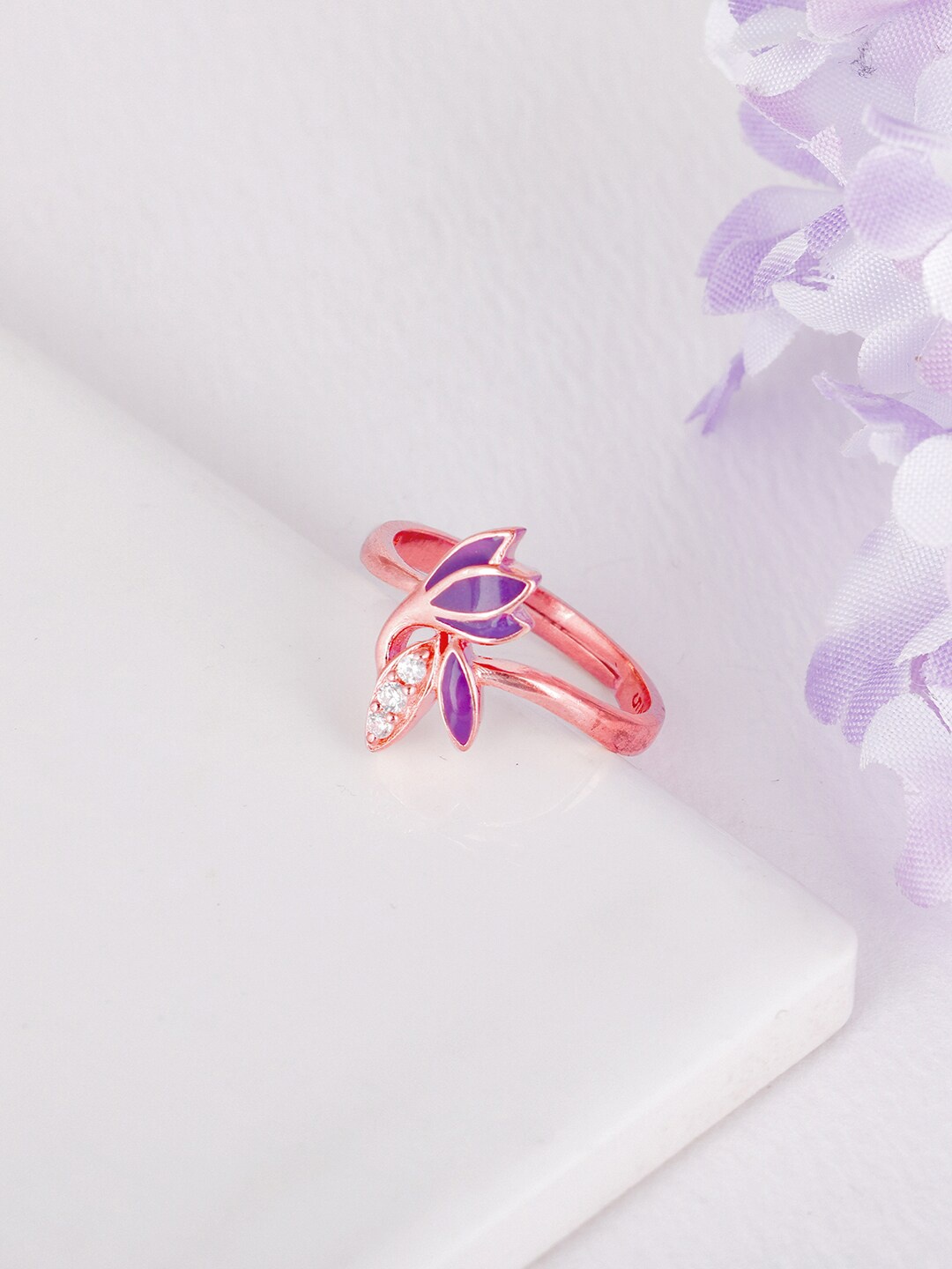 

GIVA 92.5 Sterling Silver Rose Gold-Plated Stone-Studded Adjustable Finger Ring
