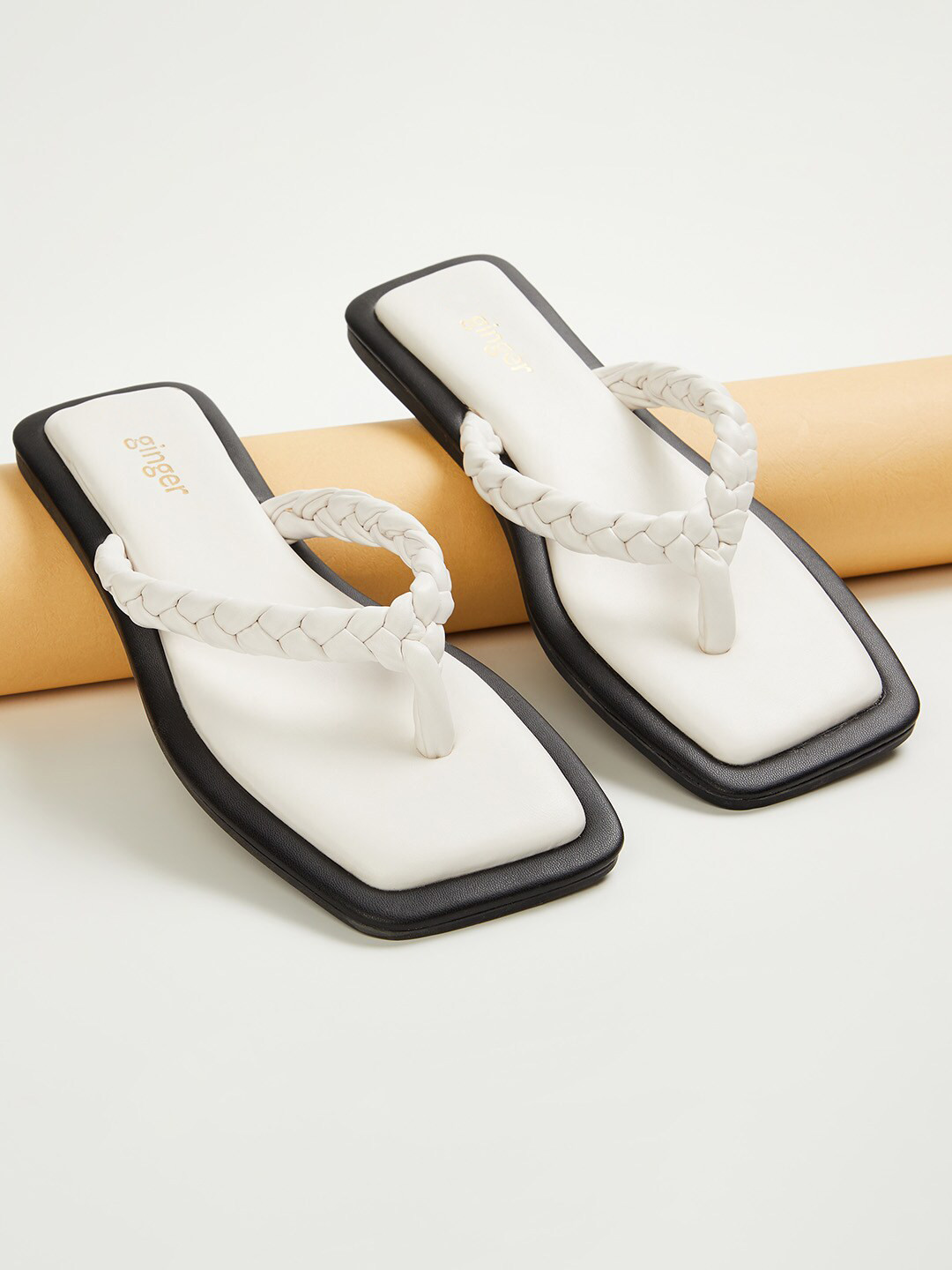 

Ginger by Lifestyle Women Colourblocked Open Toe Flats, White