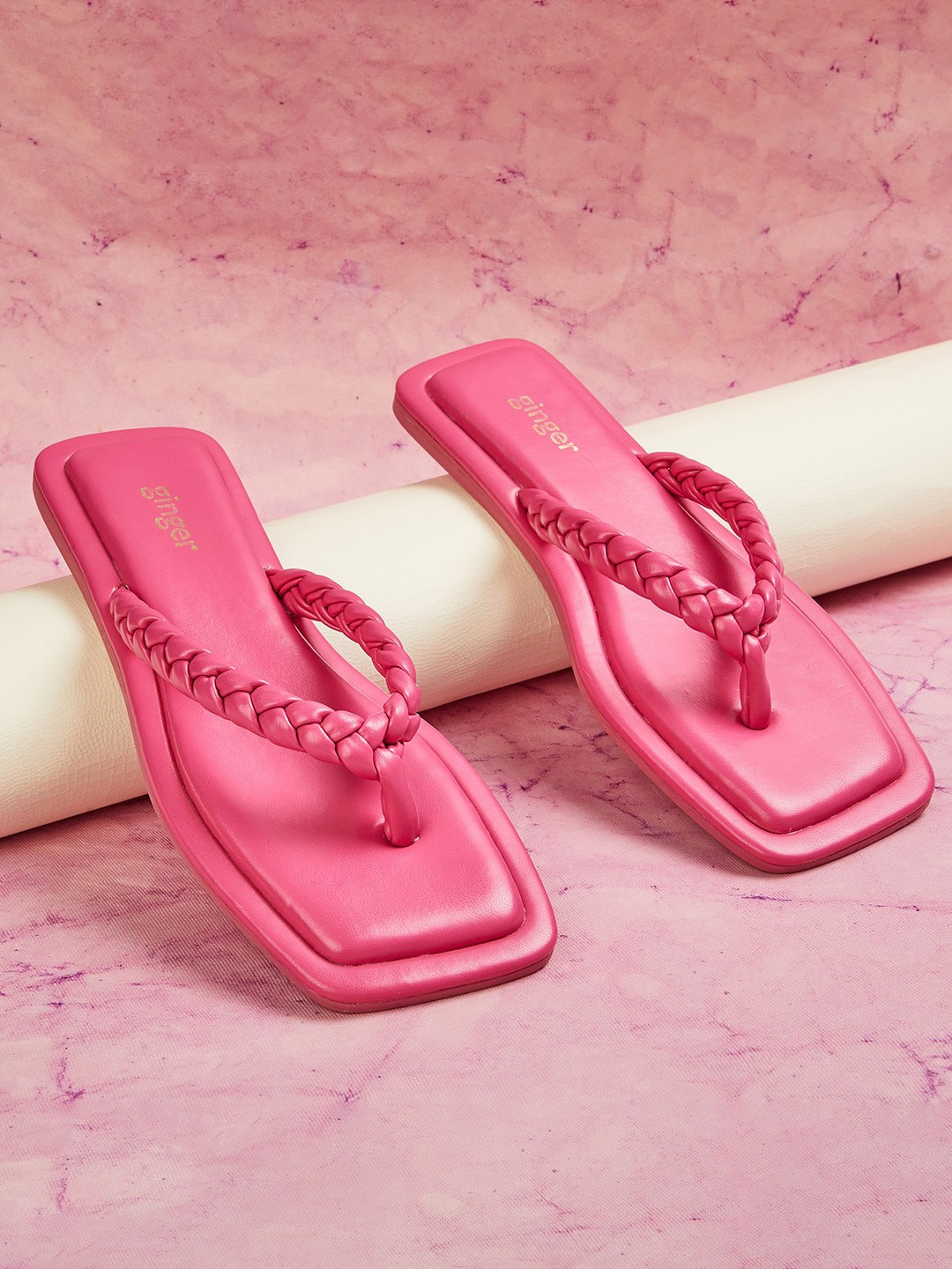

Ginger by Lifestyle Women Textured T-Strap Flats, Pink