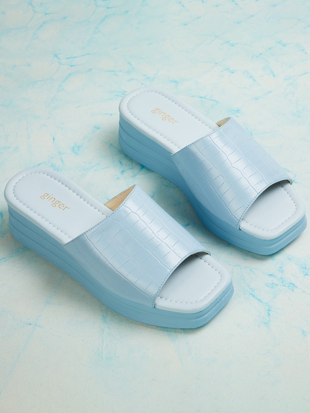 

Ginger by Lifestyle Navy Blue Textured Flatform Sandals