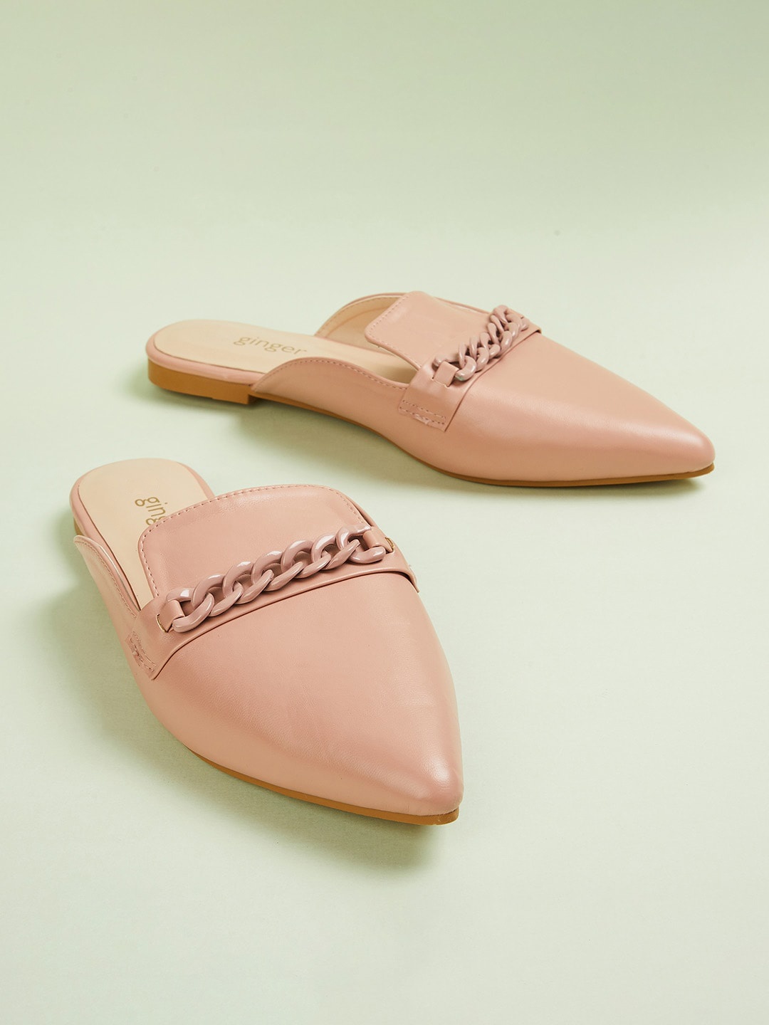 

Ginger by Lifestyle Women Chain Detail Mules Flats, Pink