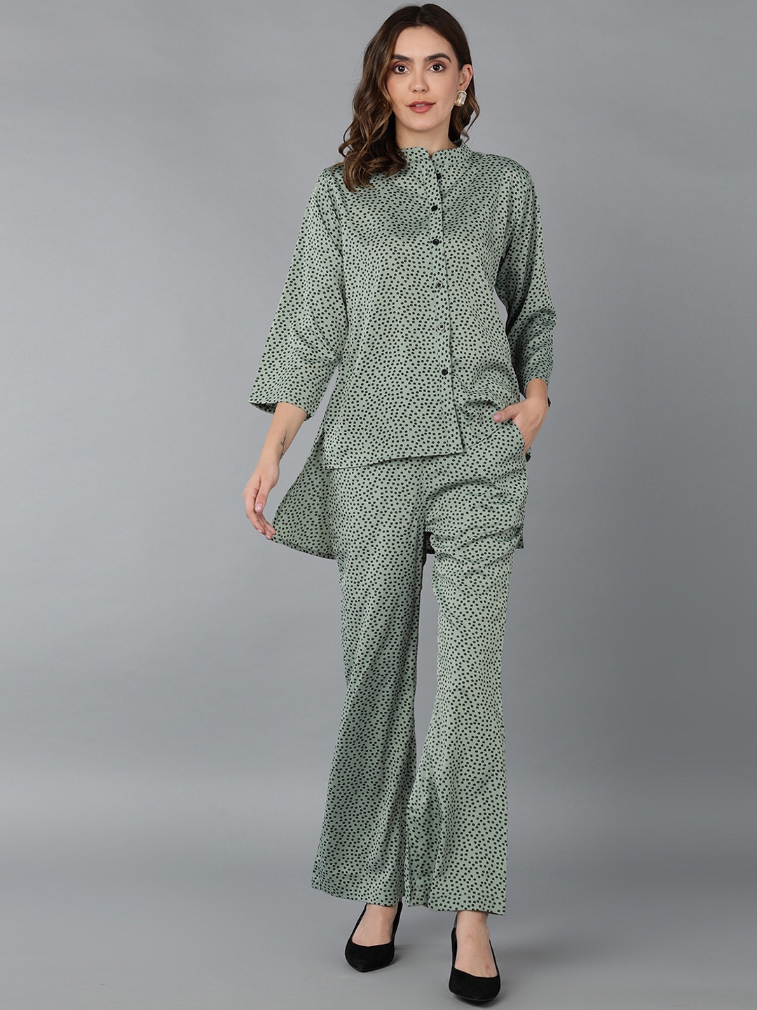 

Fashfun Women Printed Shirt With Trouser Co-Ords, Green