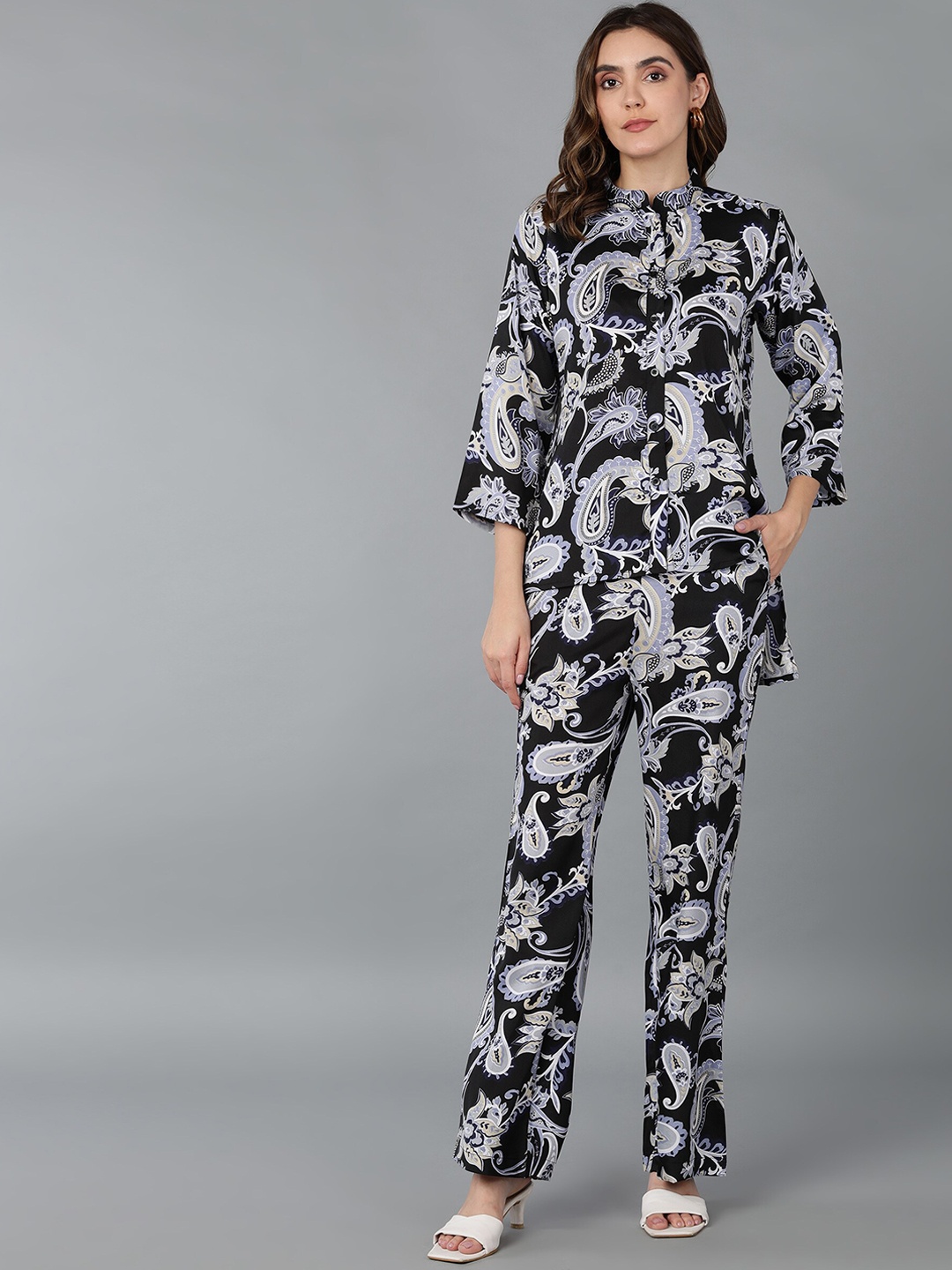 

Fashfun Women Printed Shirt & Trouser Co-Ords, Black