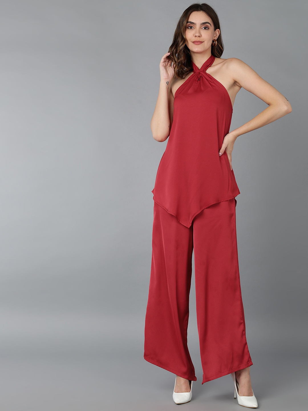 

Fashfun Women Halter Neck Top and Trouser Party Co-Ords, Rust