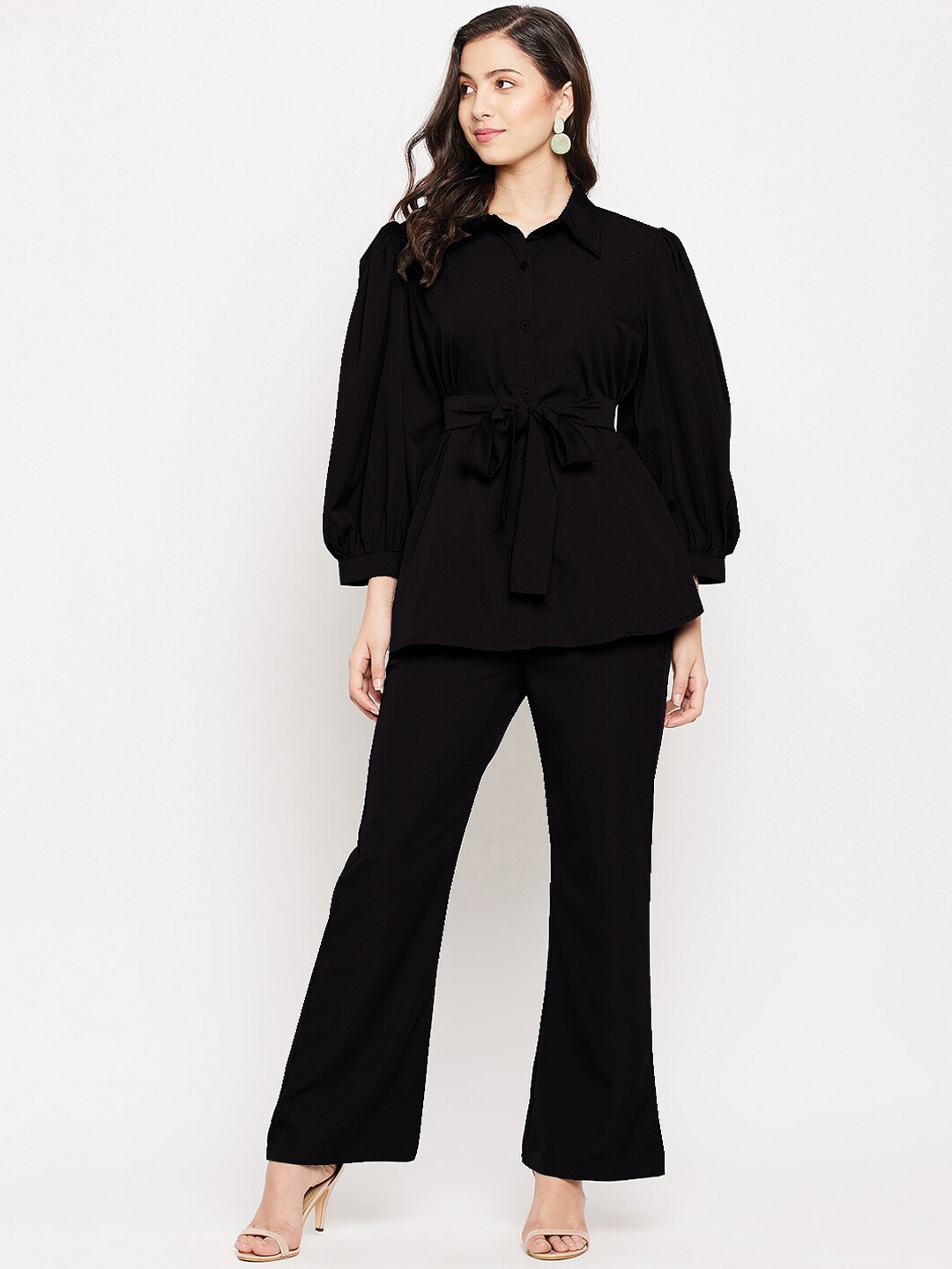 

Fashfun Women Shirt and Trouser Co-Ord Set, Black
