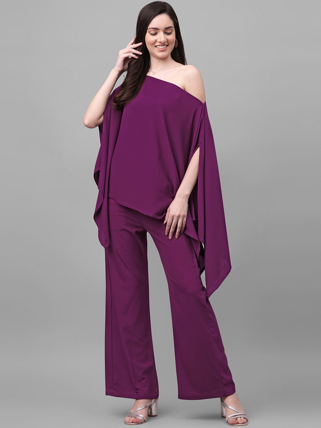 

Fashfun Women Flared Kaftan Top With Trouser Party Co-Ords, Purple