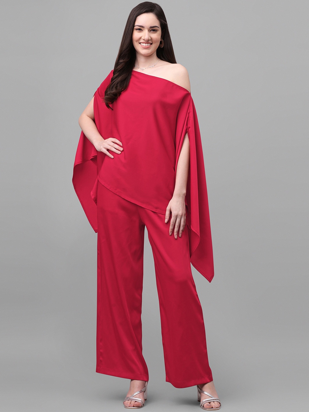 

Fashfun Women Flared Kaftan Top & Palazzo Party Co-Ords, Red