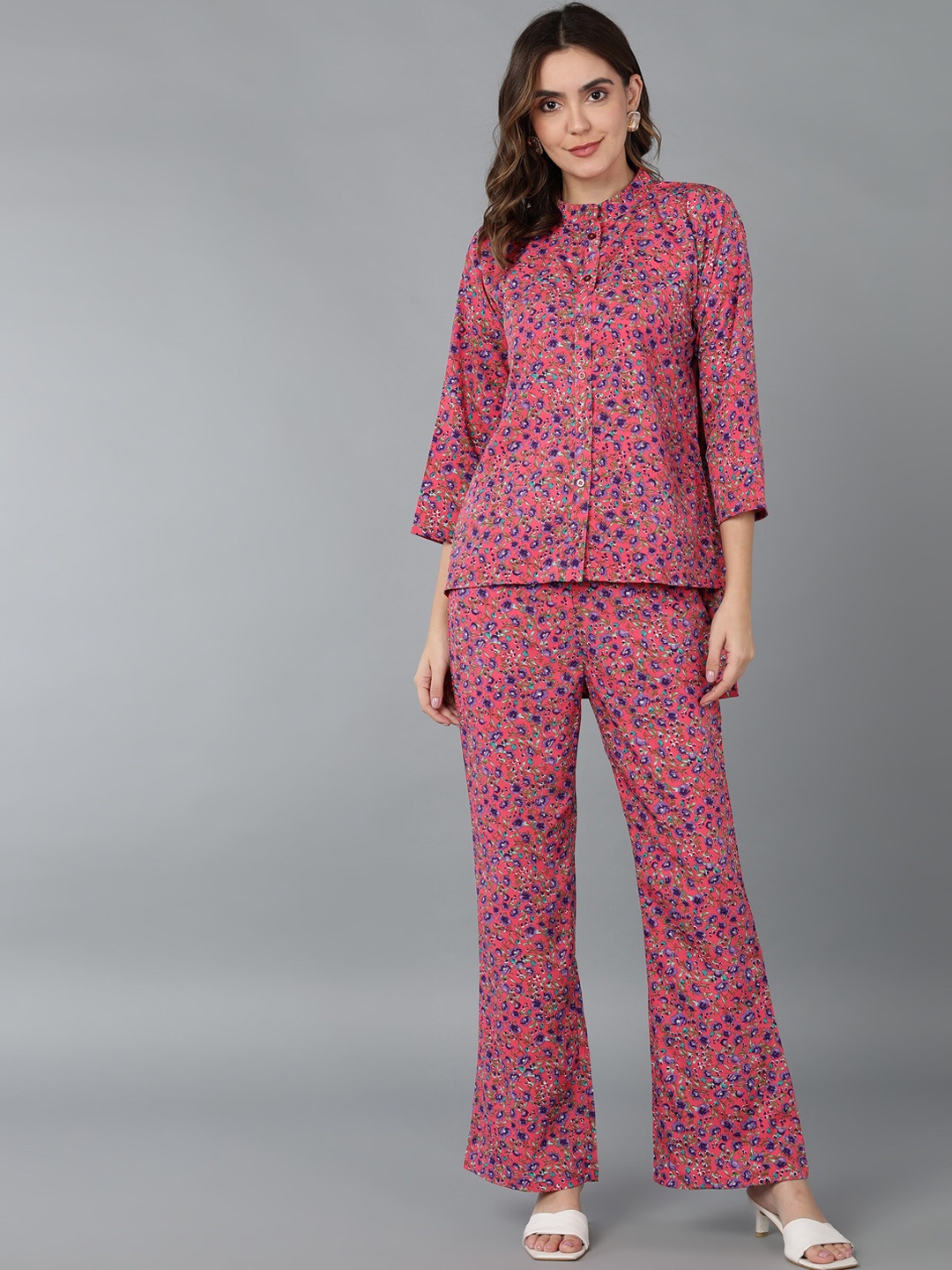 

Fashfun Women Printed Shirt With Trouser Co-Ords, Pink