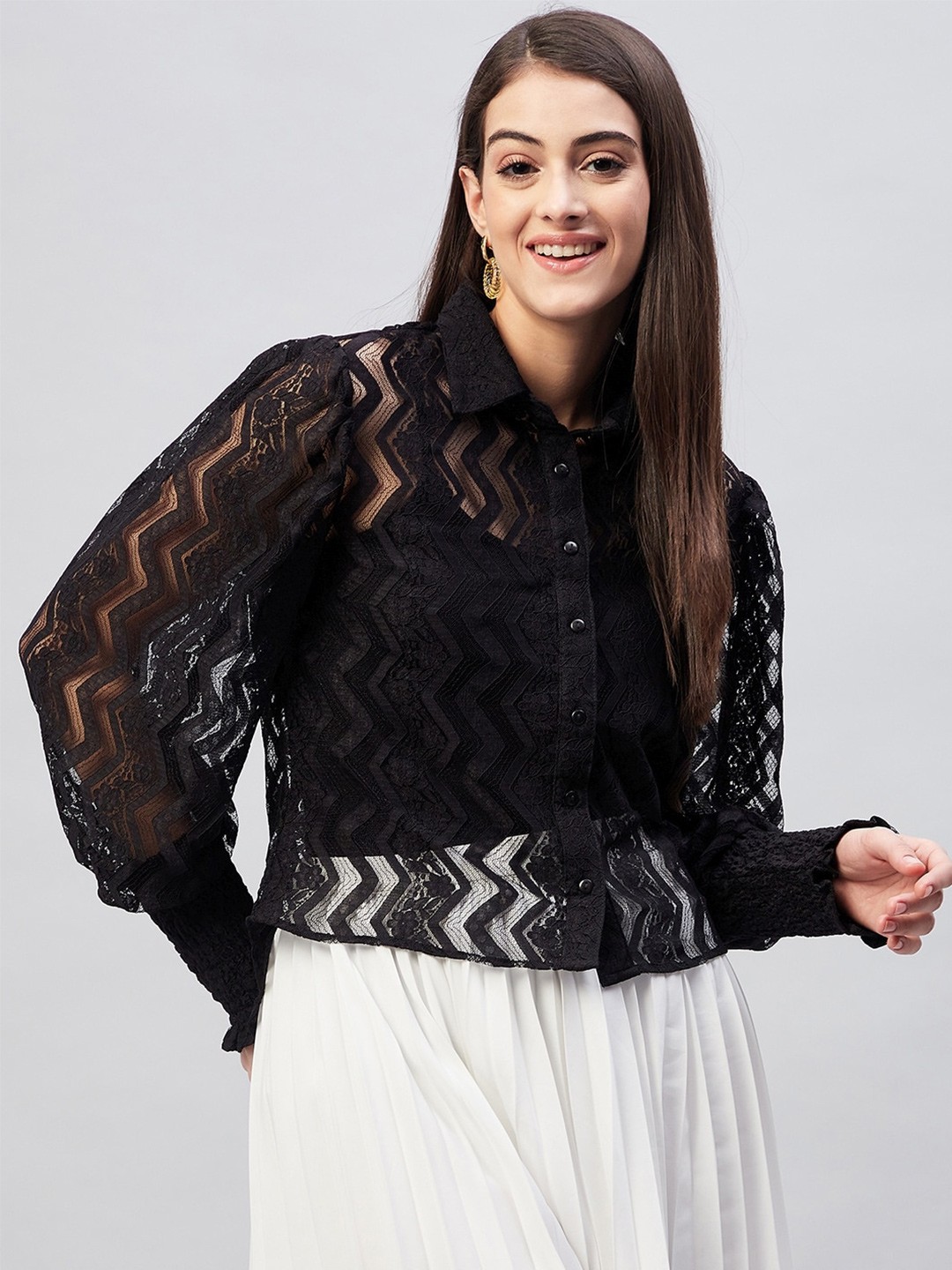 

Marie Claire Lace Shirt Style Crop Top, Black